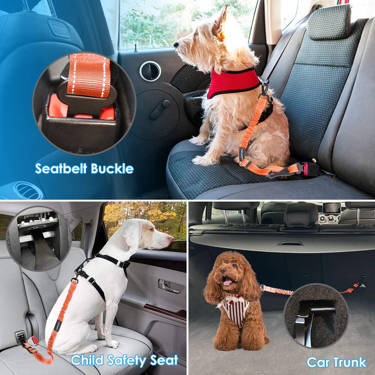 Urpower Upgraded Dog Seat Belt 3-In-1Car Seatbelts 2 Pack Adjustable Pet Seat Belt For Vehicle Nylon Pet Safety Seat Belts Heavy