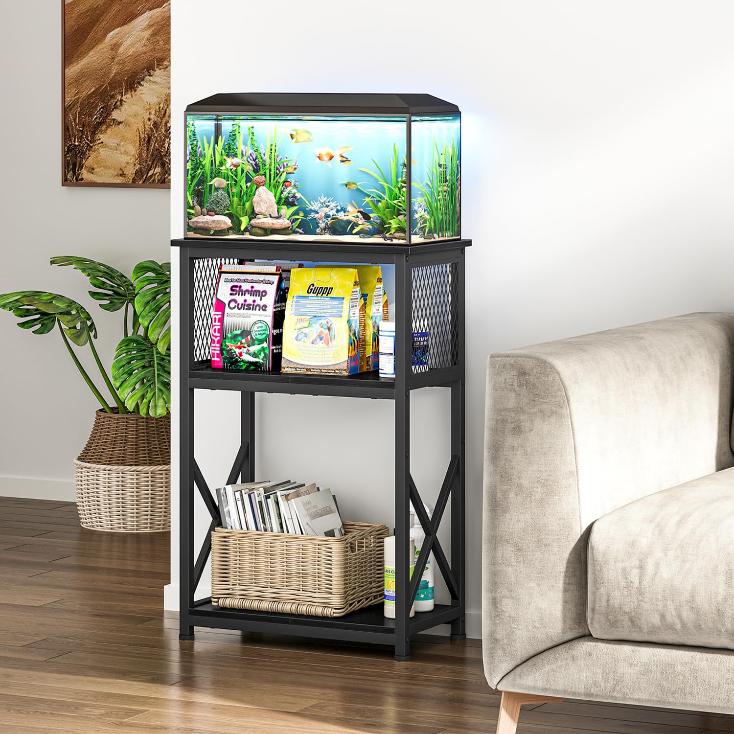 Snughome 10 Gallon Aquarium Stand, Heavy Metal Fish Tank Shelf, 20.47"x11.42"x30.91", Black, Model YGJ003BK