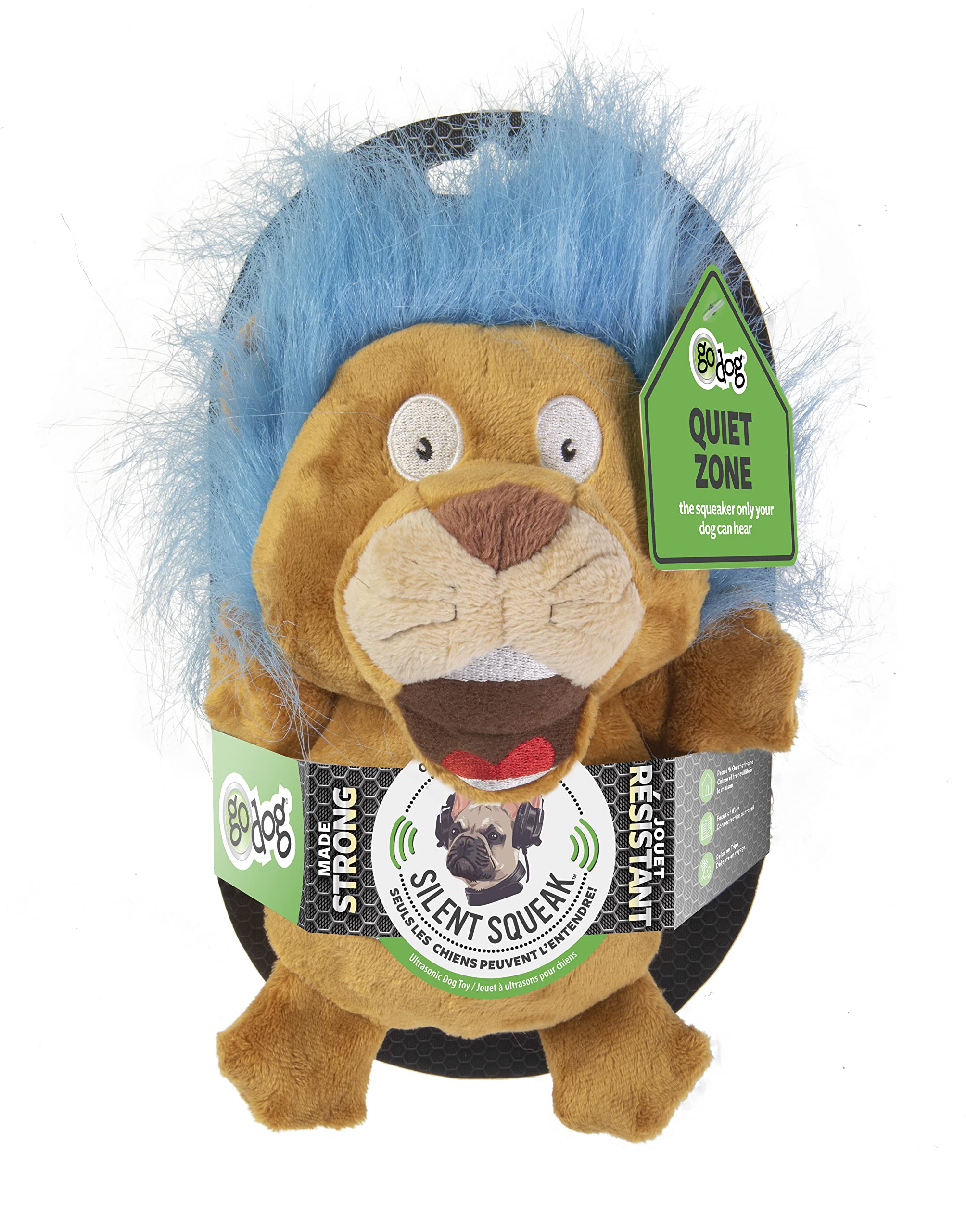 Godog Crazy Hairs Lion Silent Squeak Plush Dog Toy, Chew Guard Technology - Tan, Small