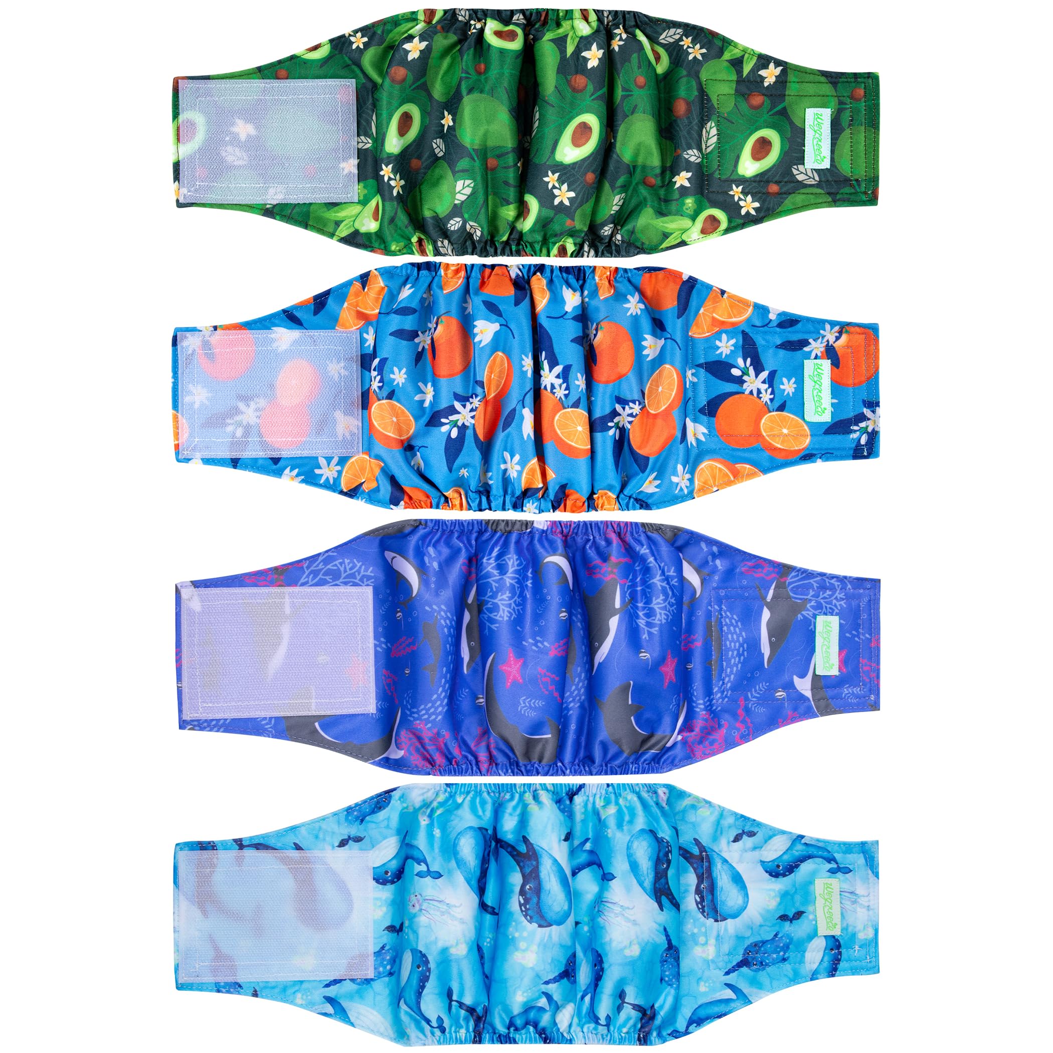 Wegreeco Belly Bands For Male Dogs, (4 Pack) Of Washable Male Dog Diapers, Super Absorbent Dog Belly Band (Fruit, Adventure, Med