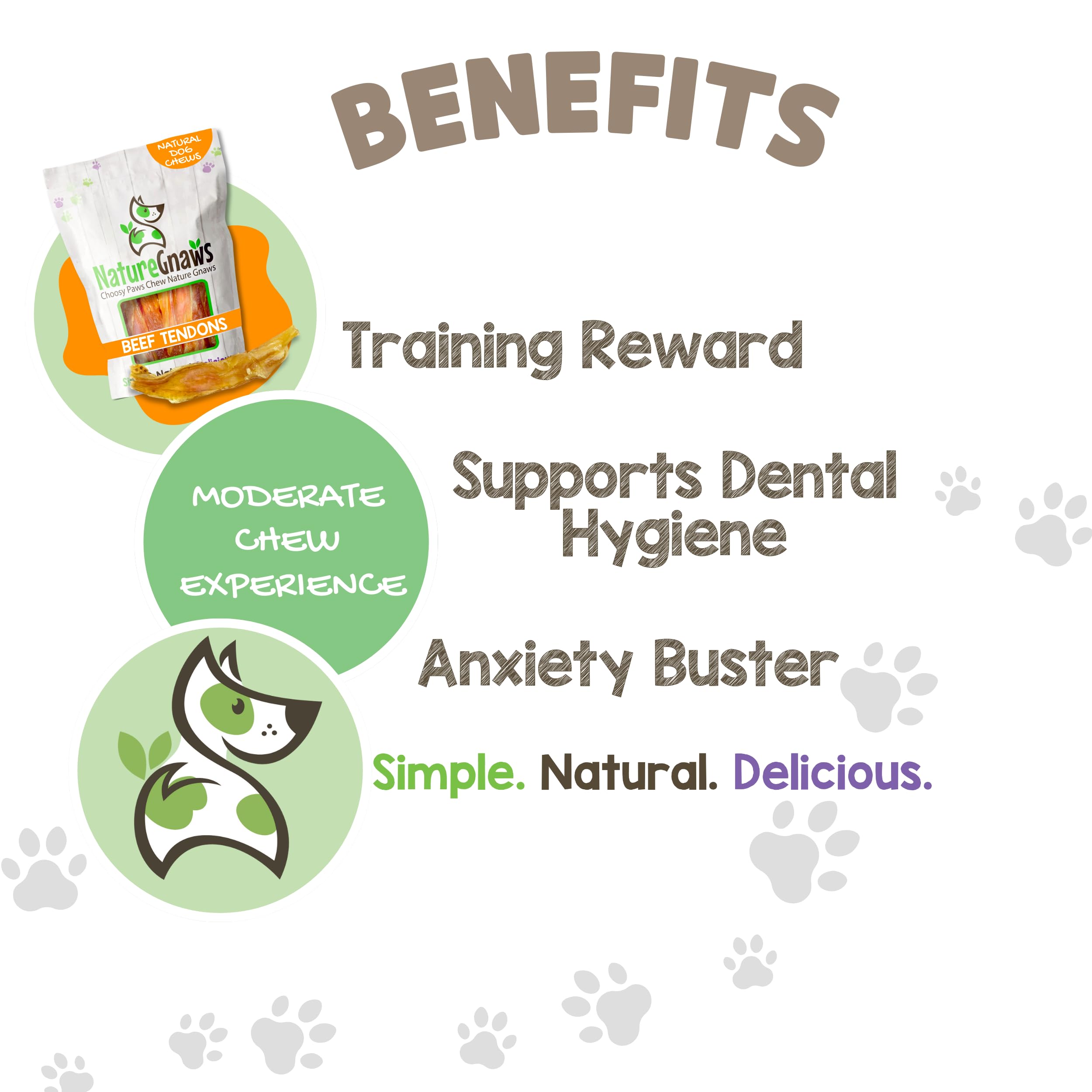 Nature Gnaws - Tendons for Dogs - Premium Natural Beef Dental Sticks - Single Ingredient - Long Lasting Tasty Dog Chew Treats -