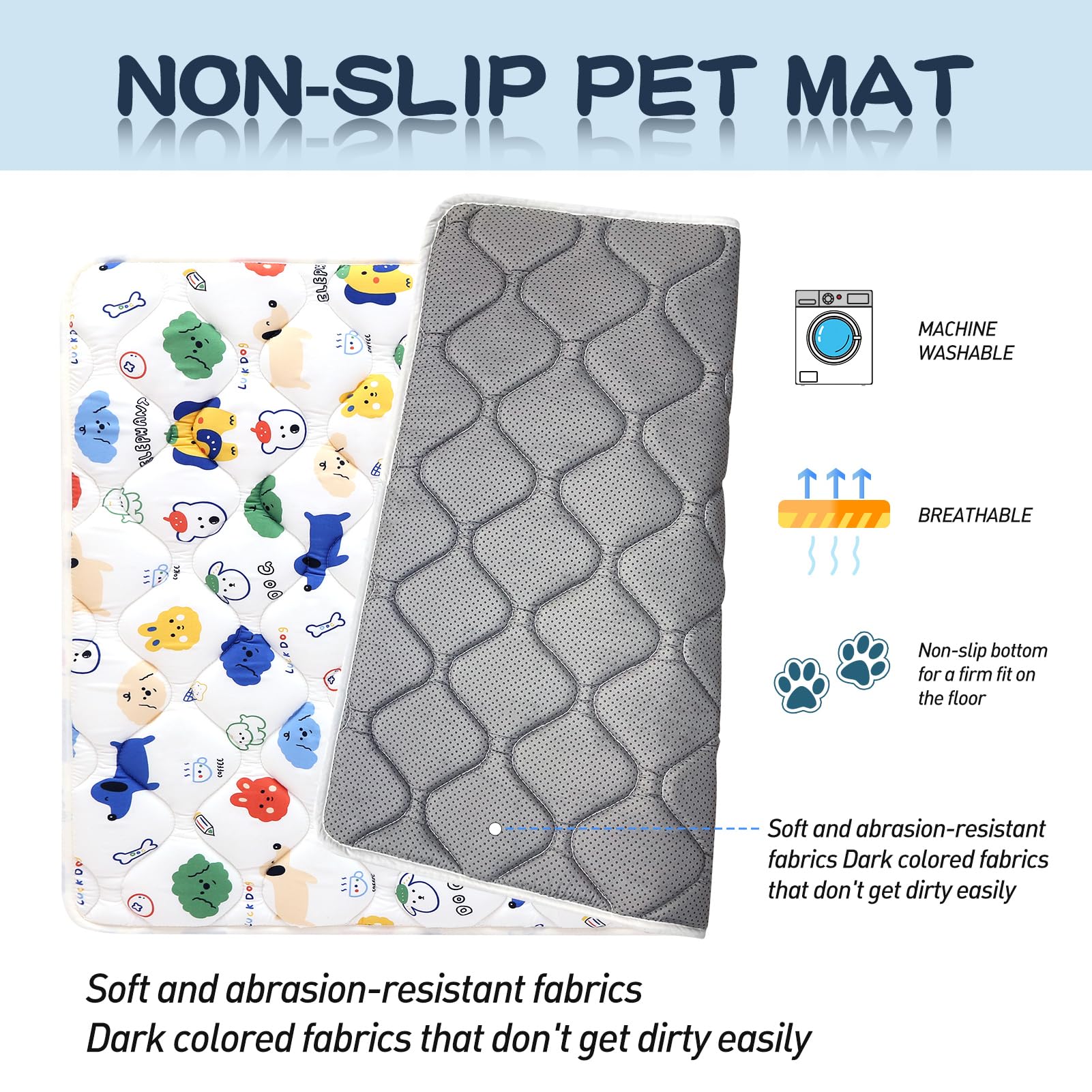 Washable Dog Crate Mat, Ultra Soft Dog Bed Mat for Sleeping with Anti-Slip Bottom for Large Medium Small Dogs Breeds (52'' X 28'