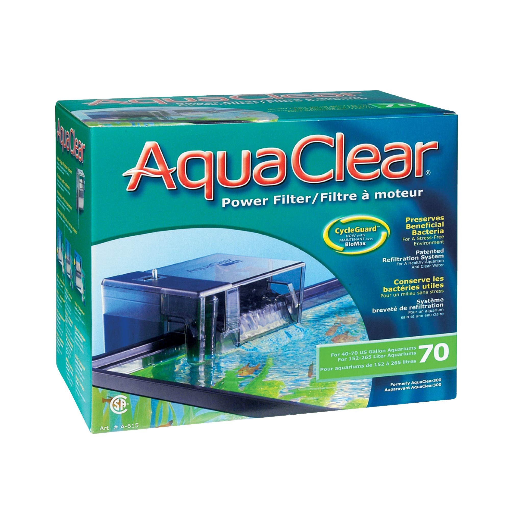Aquaclear 70 Power Filter, Fish Tank Filter For 40- To 70-Gallon Aquariums, Black
