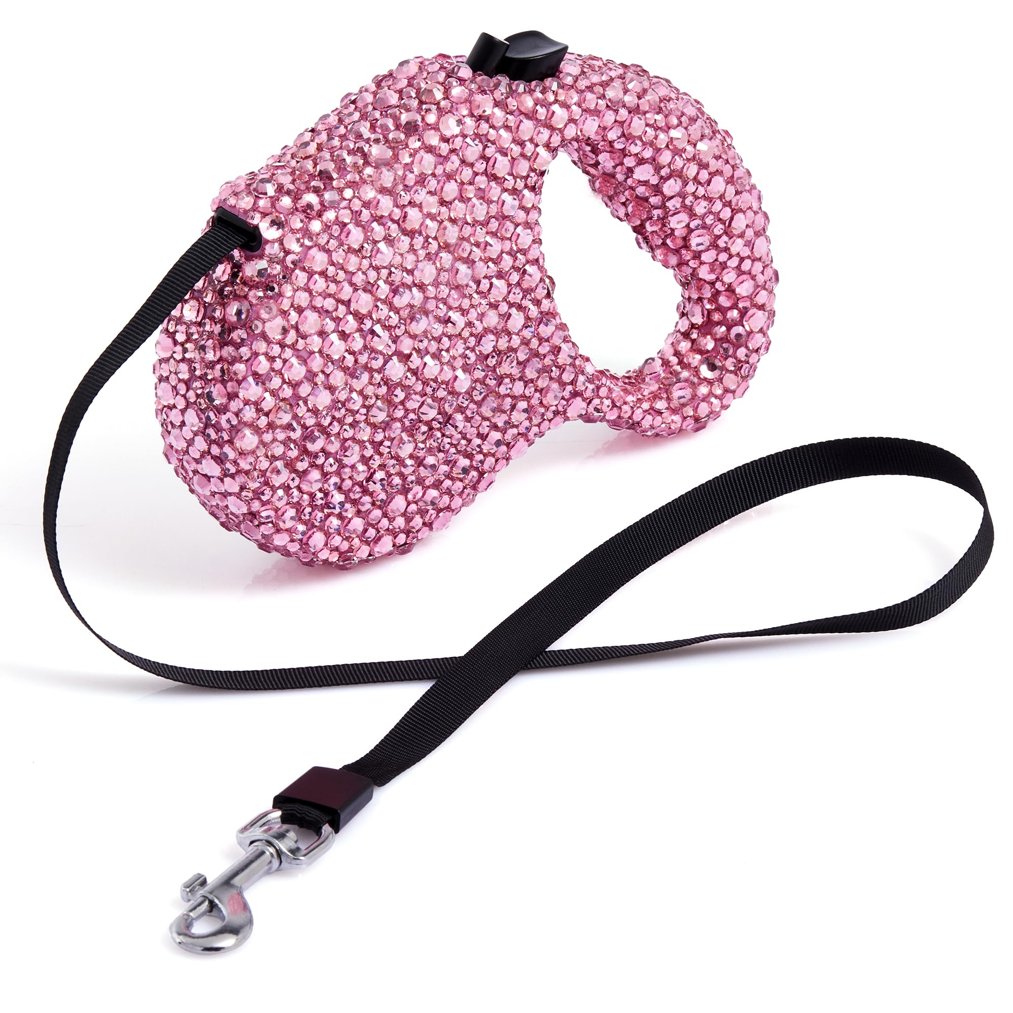 Sparkle Retractable Dog Leash,Pink Rhinestone Pet Walking Leash For Small Medium Dog Cat,Bling Small Puppy Leash,Durable 16 Ft S