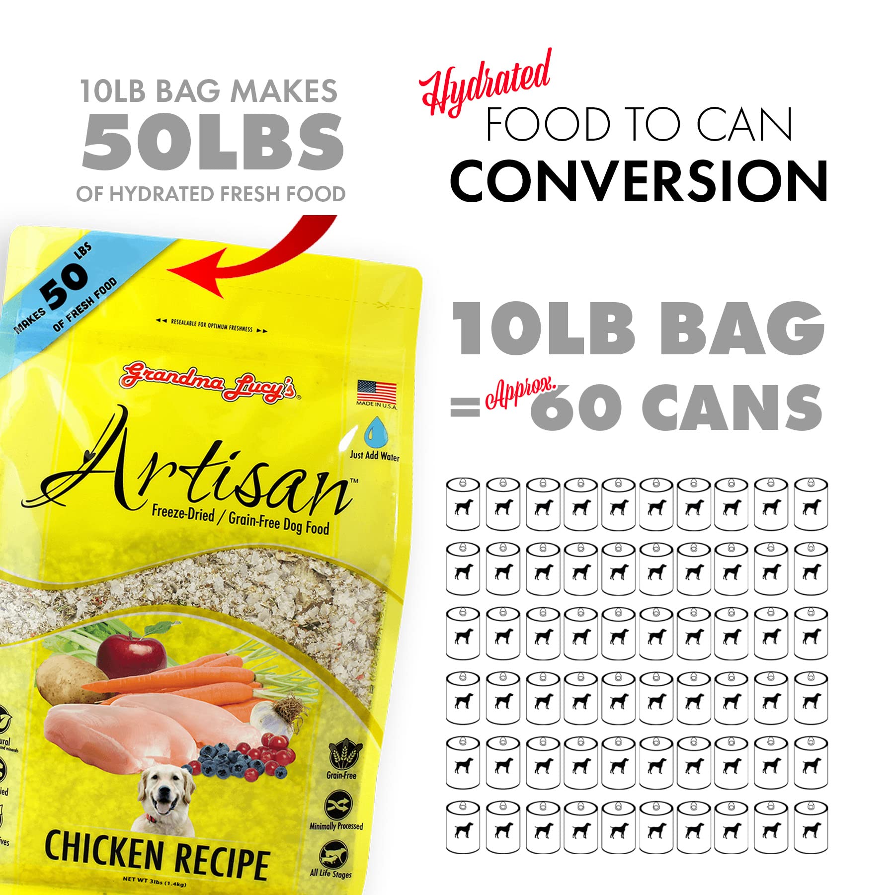 Grandma Lucys Artisan Dog Food, Grain Free and Freeze-Dried - Artisan Chicken, 10Lb Bag