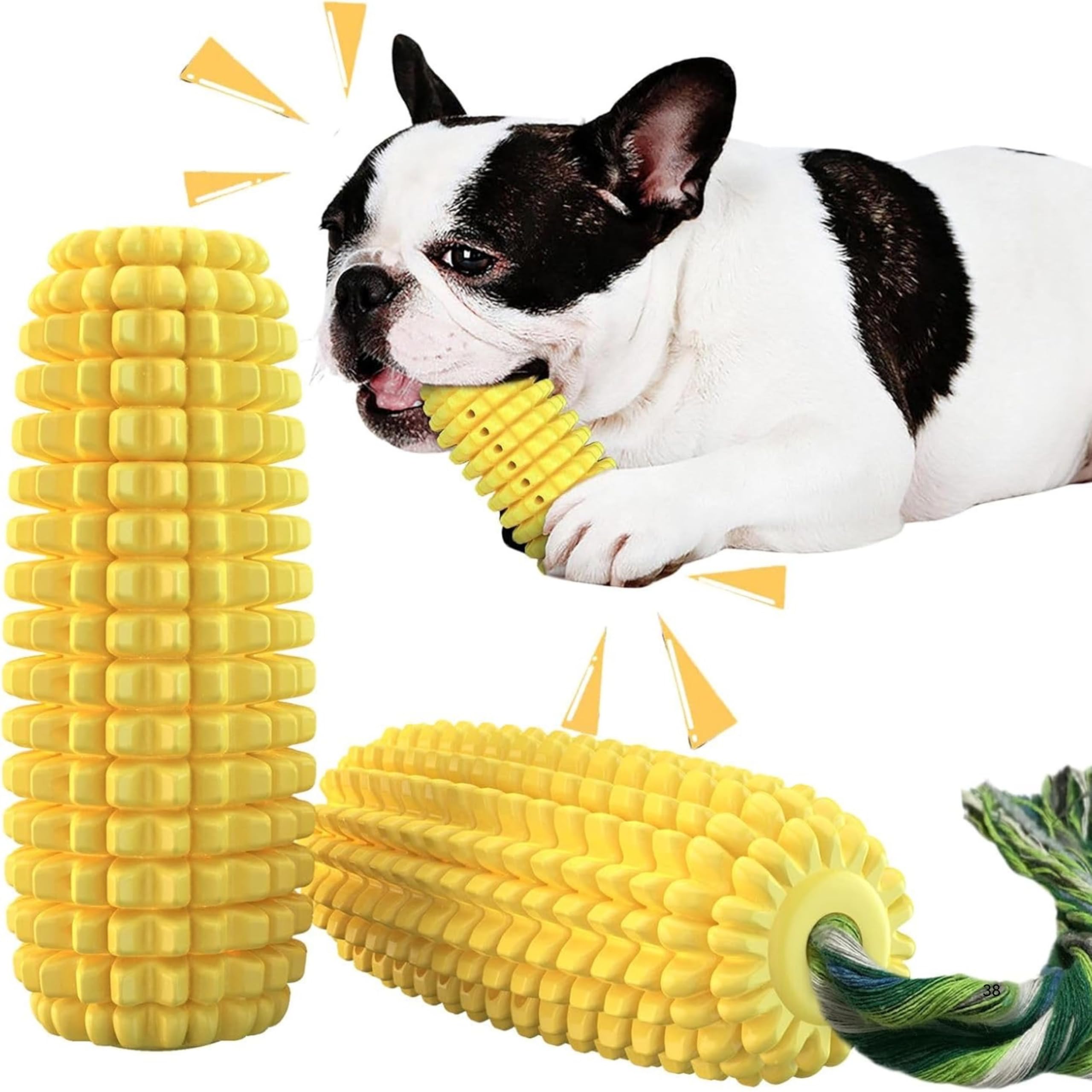 Taily Tails Corn Shape With Rope Dog Chew Toy, Natural Rubber Dog Teething Toy, Dogs Toy For Entertainment And Dental Benefits,