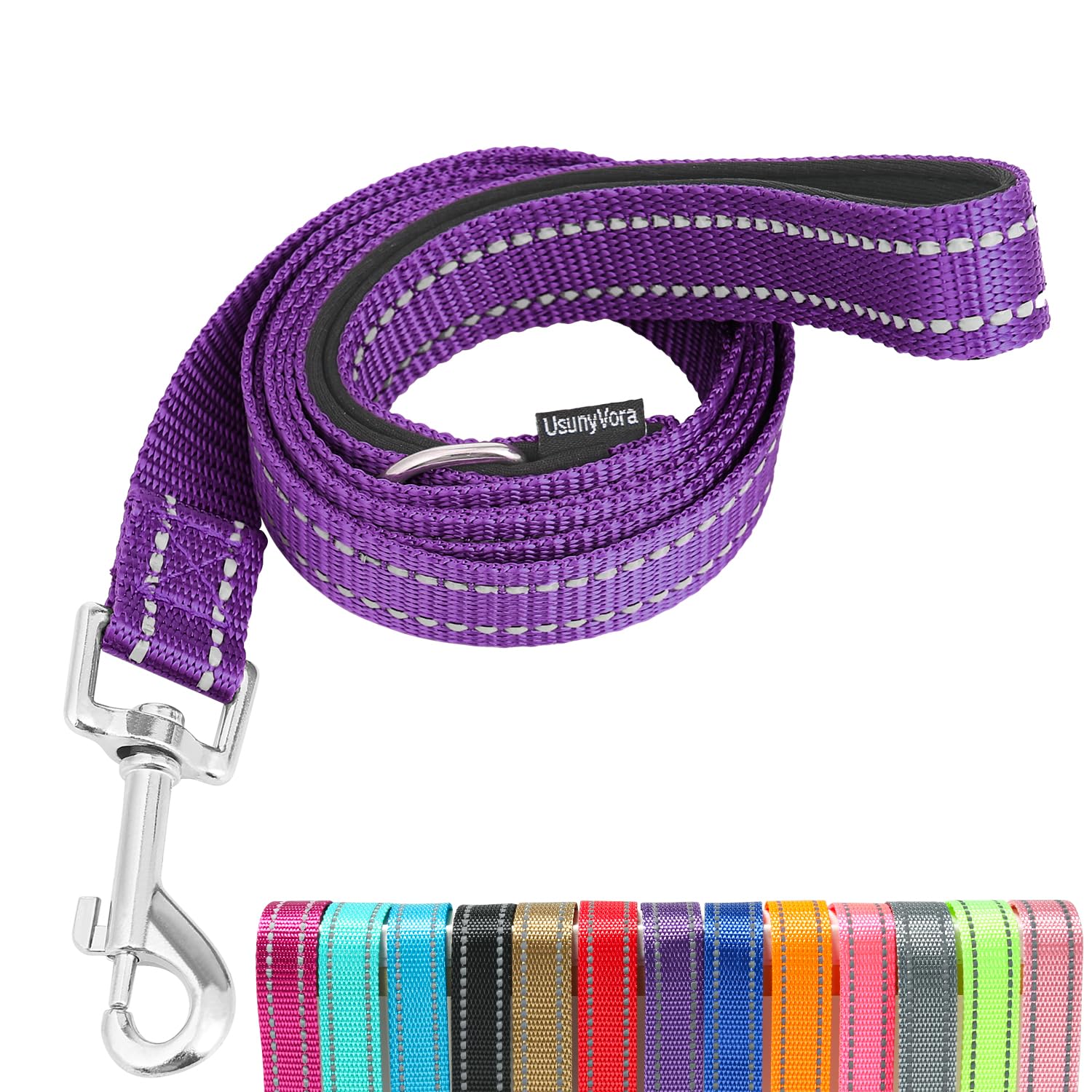 Usunyvora Reflective Nylon Dog Leash For Walking,Strong Dog Leash With Padded Handle For Medium And Large Dogs,4 Ft,Purple