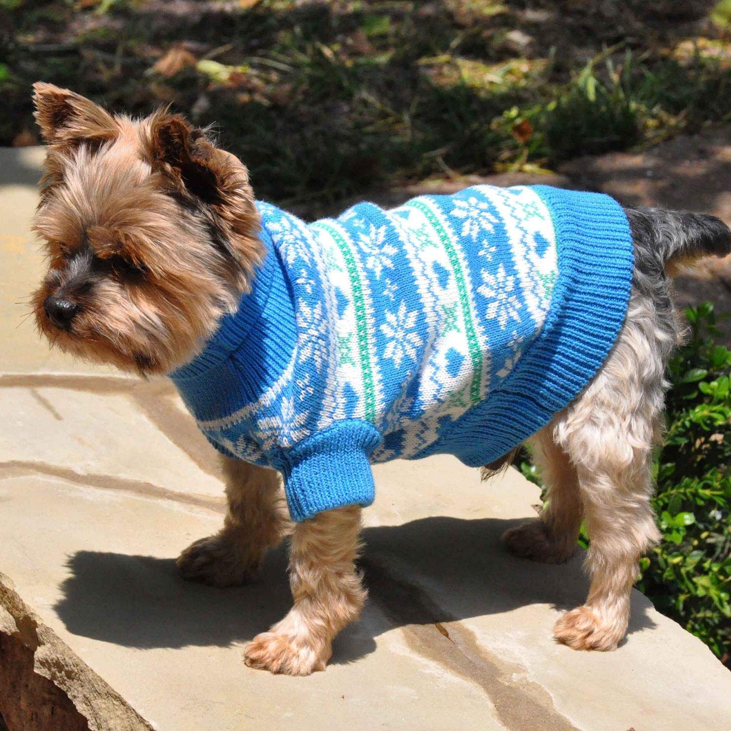 Doggie Design Combed Cotton Snowflake Hearts Dog Sweater (X-Small, Blue)