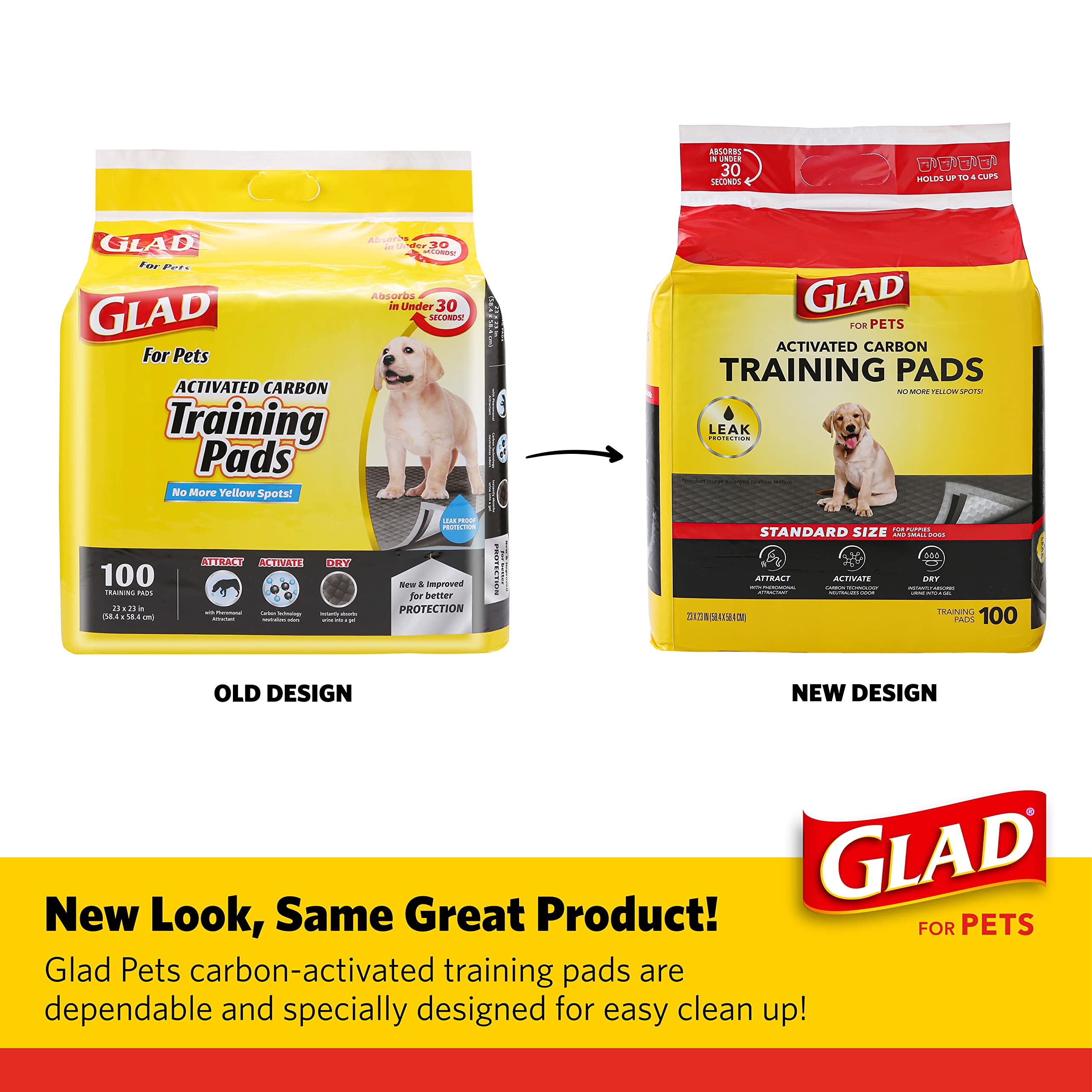 Glad for Pets Puppy Pads, 100 Count - 2 Pack, Gray - Charcoal Absorb & Neutralize Urine, Improved Quality, Model FF8654PCS2
