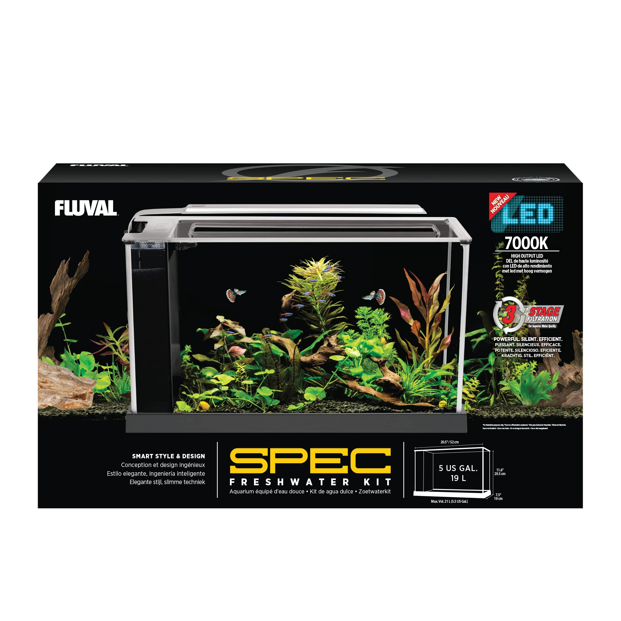 Fluval Spec Aquarium Kit, Aquarium With Led Lighting And 3-Stage Filtration System, 5-Gallon