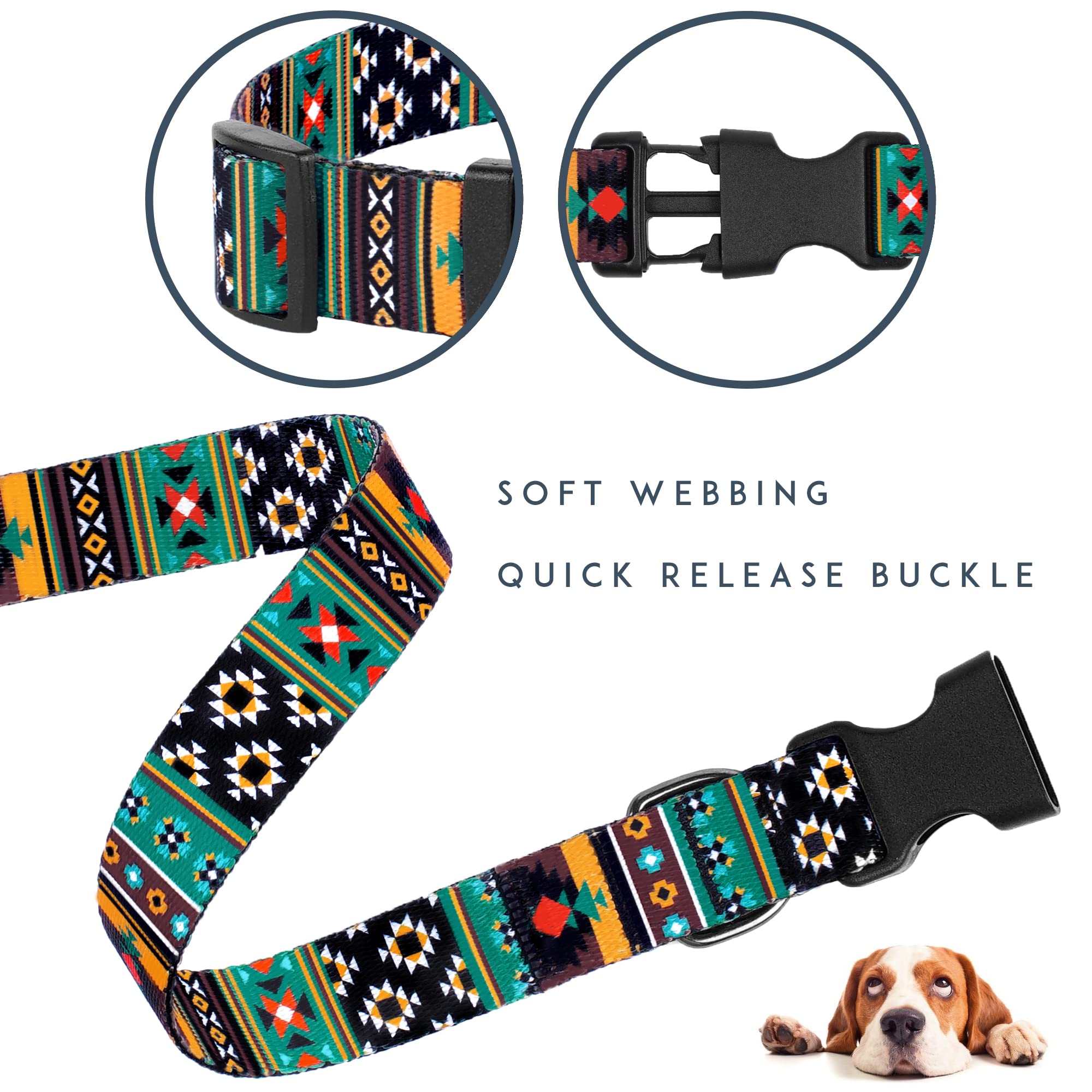 Southwest Dog Collar Tribal Pattern Adjustable Puppy Pet Collars For Small Medium Large Dogs Aztec Print (Tribal, Neck Fit 12'-16')