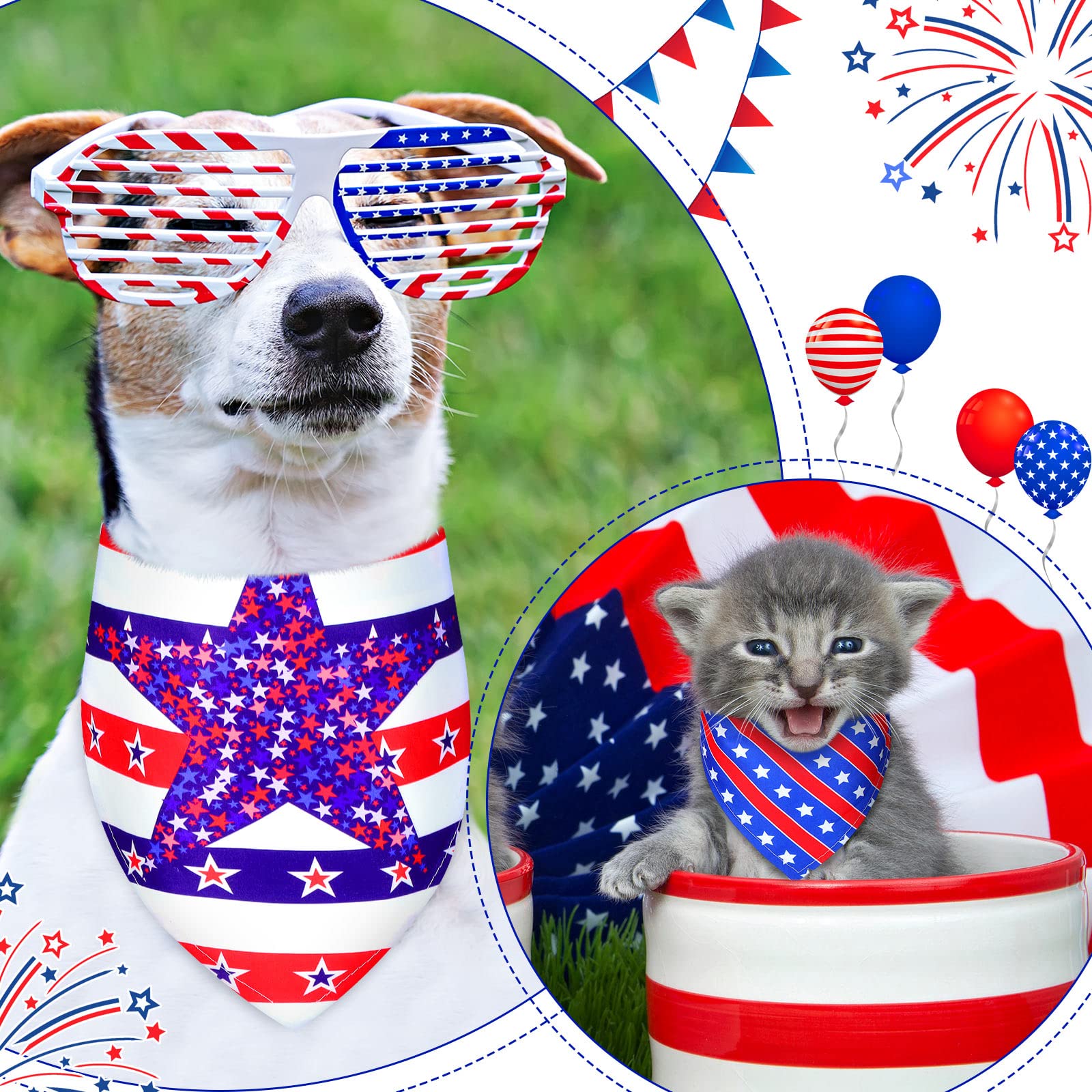 Sadnyy 40 Pcs Memorial Day Dog Bandana Bulk Patriotic American Flag Star Stripe Adjustable Bandana For Dogs 4Th Of July Puppy Ke