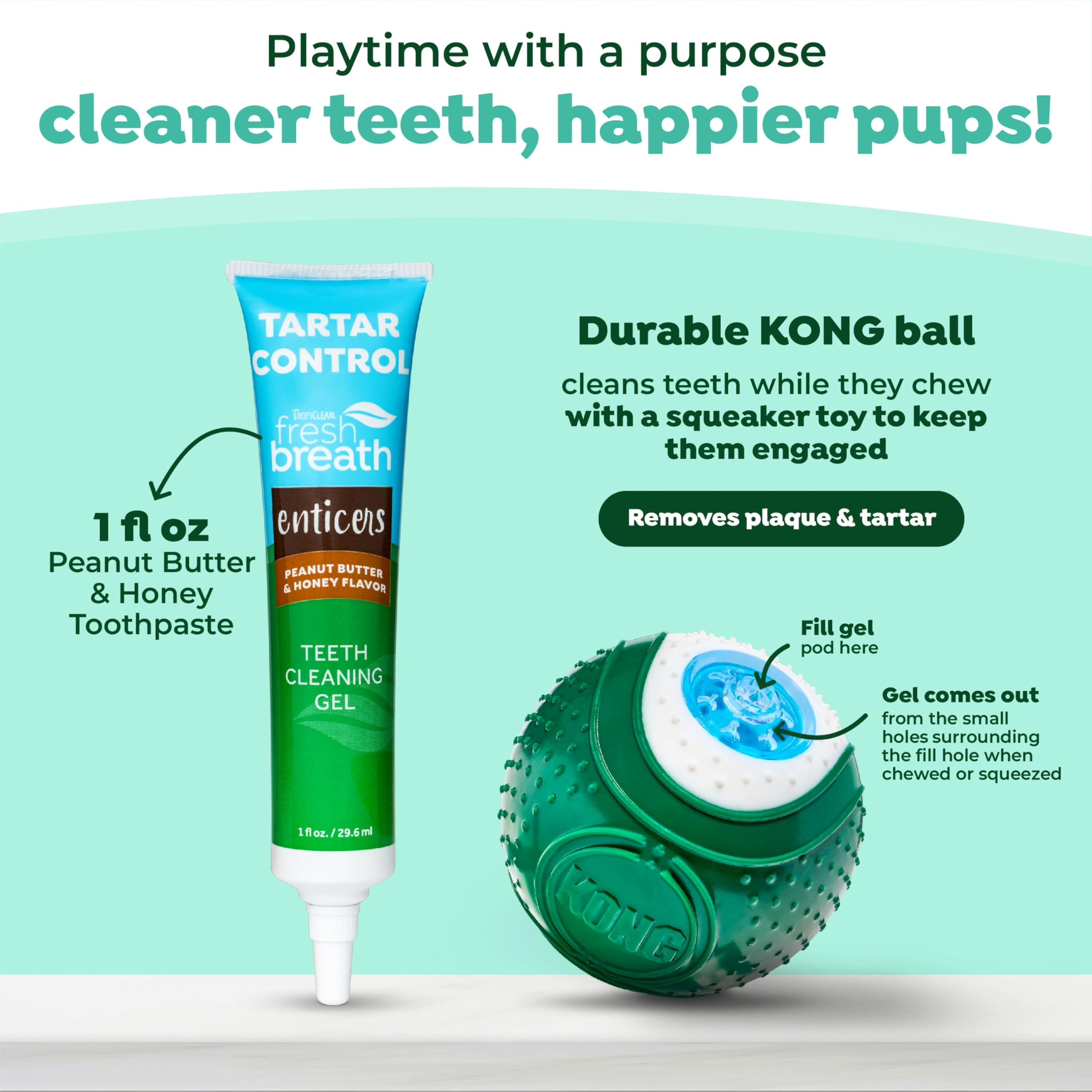 Tropiclean Fresh Breath - Kong Dental Ball For Medium Dogs - Dog Teeth Cleaning Kit - Removes Plaque - Peanut Butter & Honey Dog