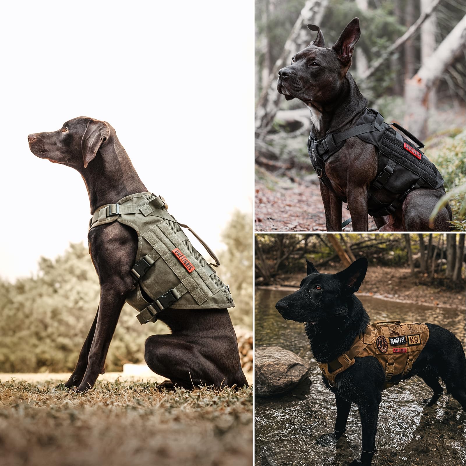 Onetigris Tactical Dog Harness For Small Dog, No Pull Small Dog Vest Harness Breathable Military Dog Molle Vests With Handles, H