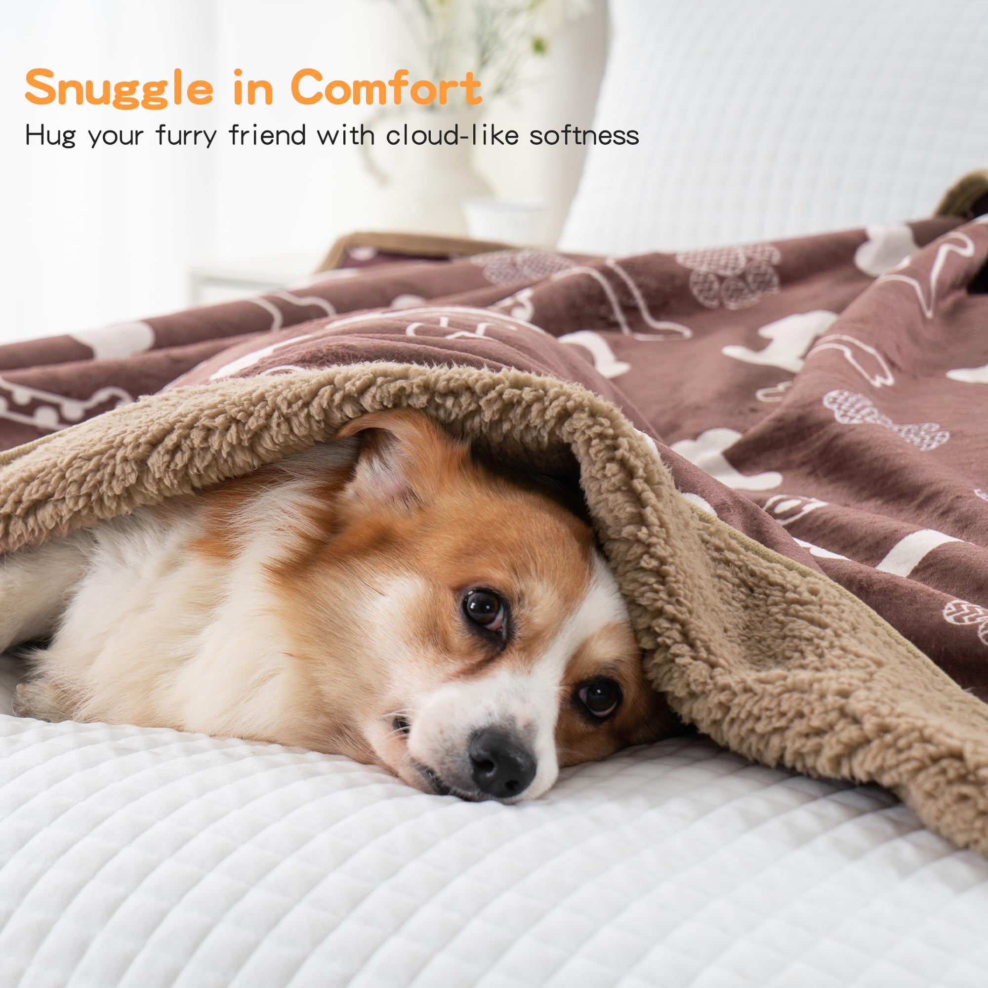 Capt.Snooze Waterproof Dog Blankets Pet Blanket 50'X60', Soft Fluffy Sofa Car Bed Protector, Reversible Sherpa Fleece Dog Blan