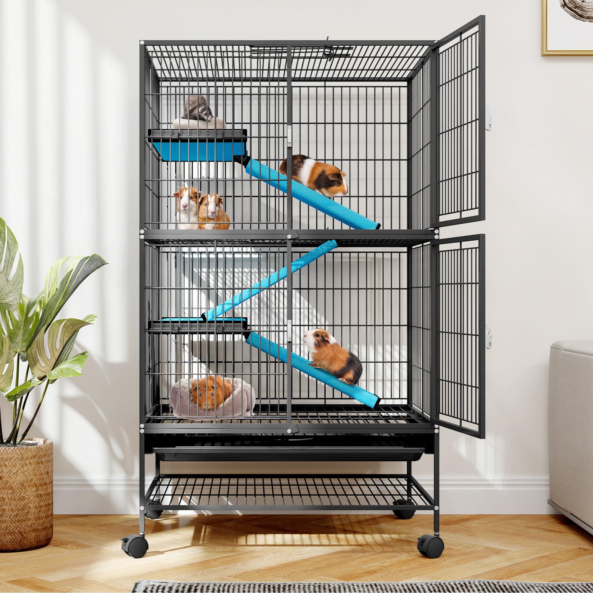 DWVO 4-Tiers Small Animal Cage: Indoor Critter Nation Cage for Ferrets, Chinchillas, Guinea Pigs, Large Hamsters, Rabbits, Hedge