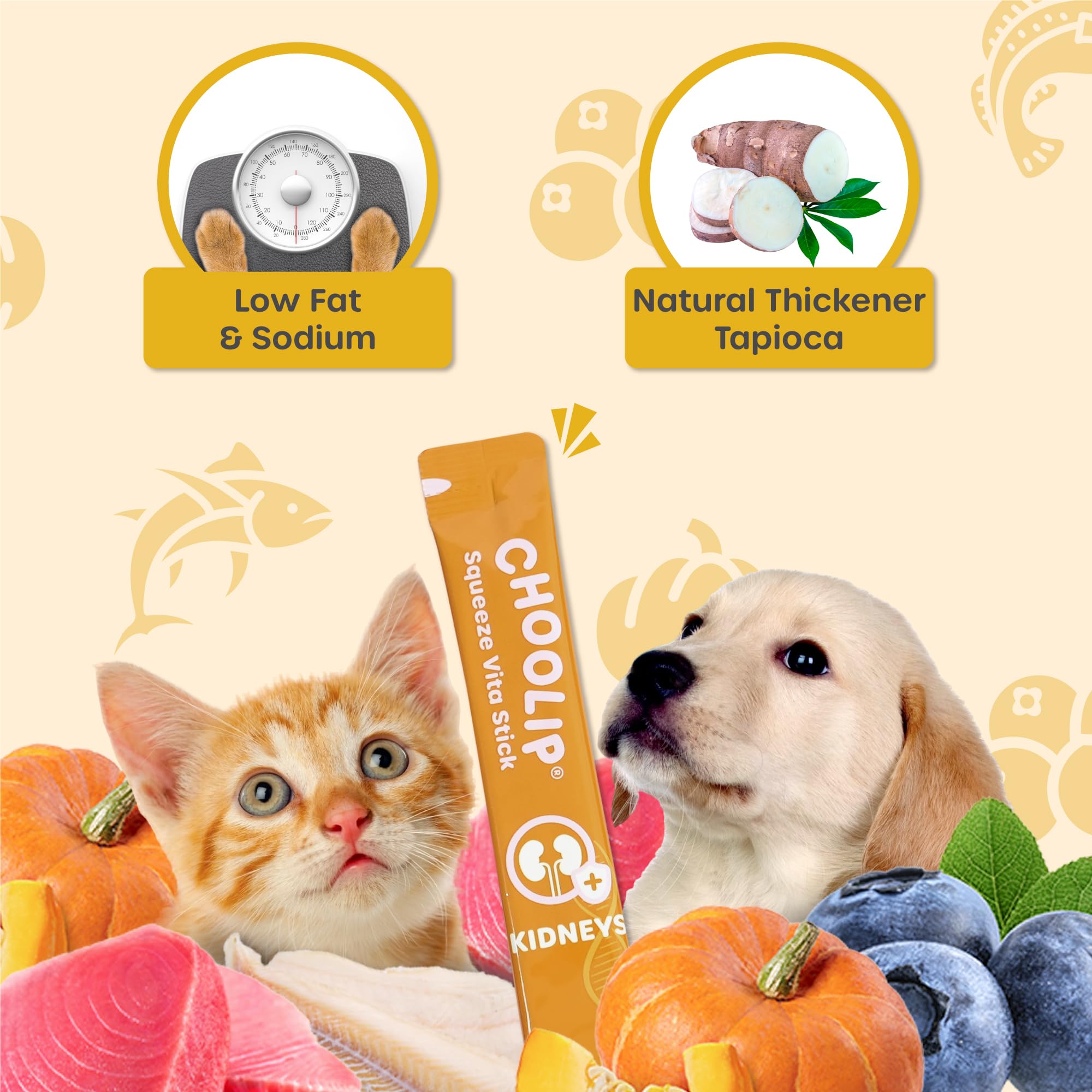 Choolip Grab & Go Squeeze Vita Stick Lickable Treats for Dogs & Cats. 49 Kidney Support Sticks with Essential multivitamins. Sof