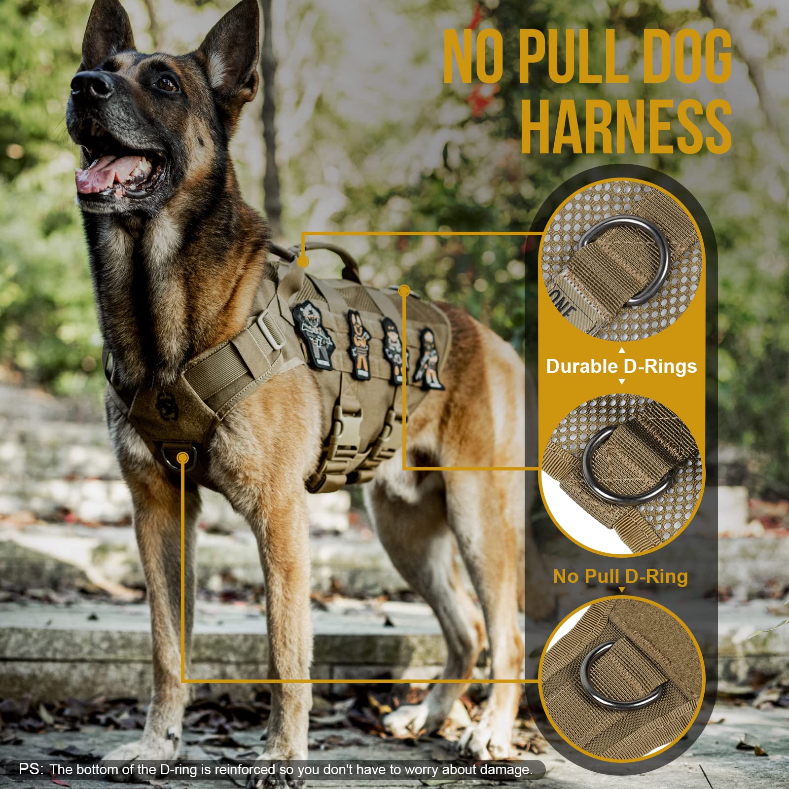 Onetigris No Pull Tactical Dog Harness For Medium Dog, Aire Mesh Dog Vest Harness, Breathable Military Dog Molle Vests With Hand