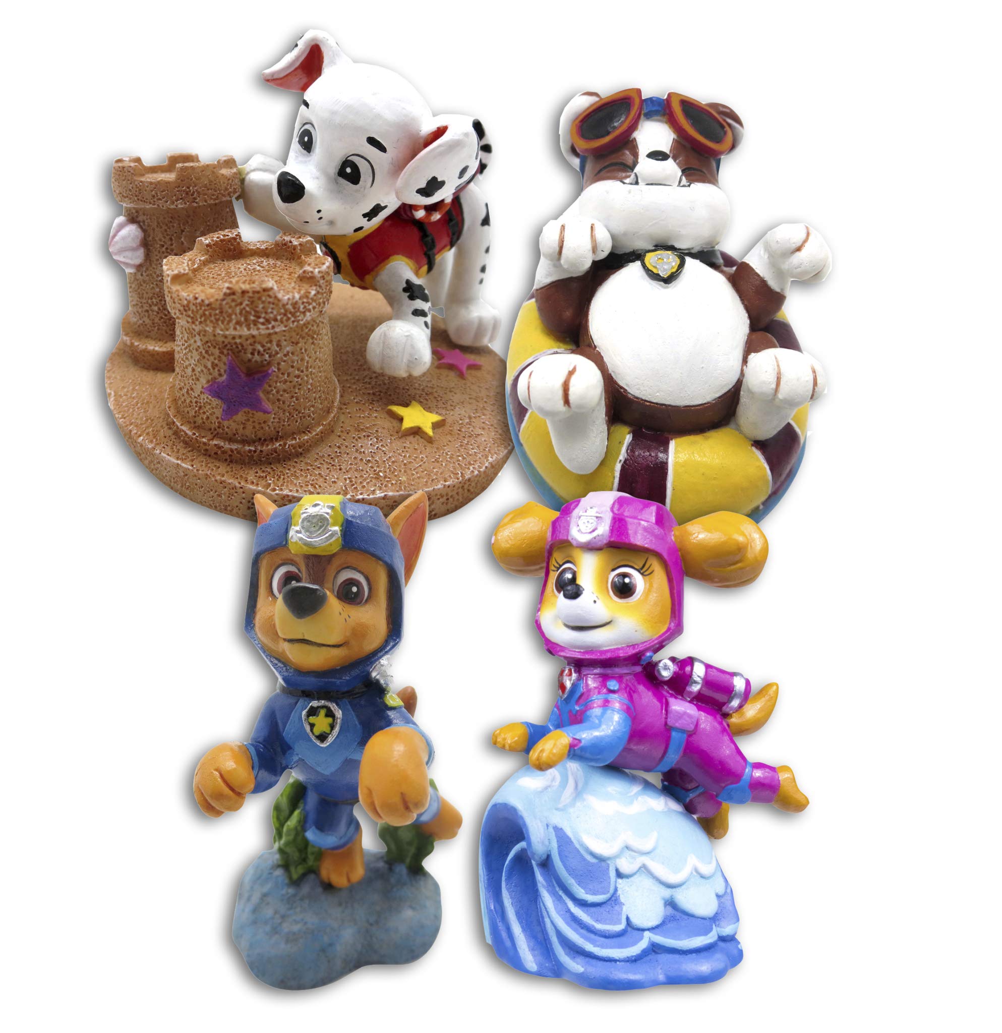 Penn-Plax Paw Patrol Aquarium Ornament Bundle, Safe For Both Freshwater And Saltwater Aquariums - Includes Chase, Marshall, Rubble, And Skye – 4 Pieces – Mini