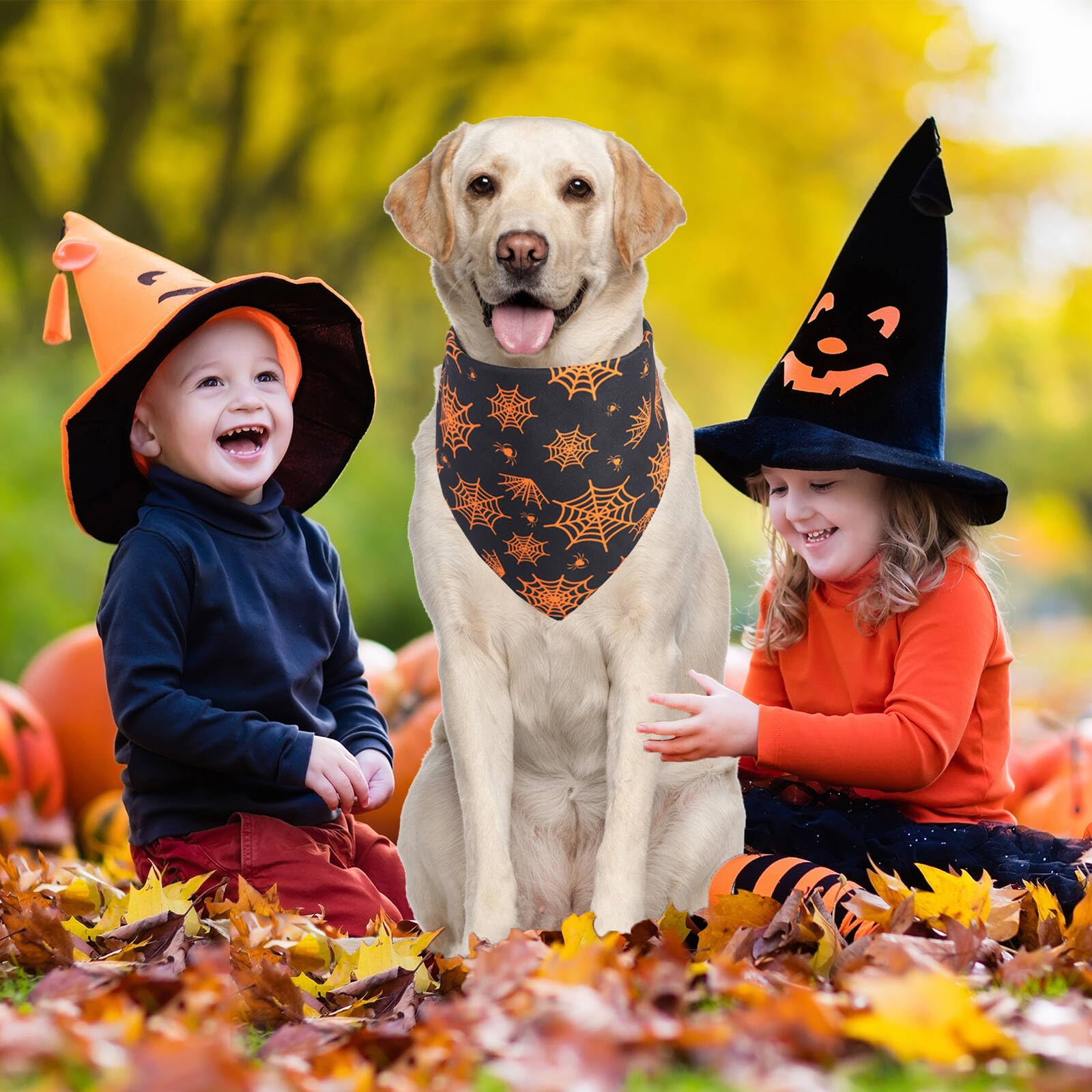 Gofshy Halloween Dog Bandanas Small 2Pcs, Reversible Triangle Dog Scarfs With Pumpkin, Spide, Bat, Ghost, Fall Puppy Bandanas Bi
