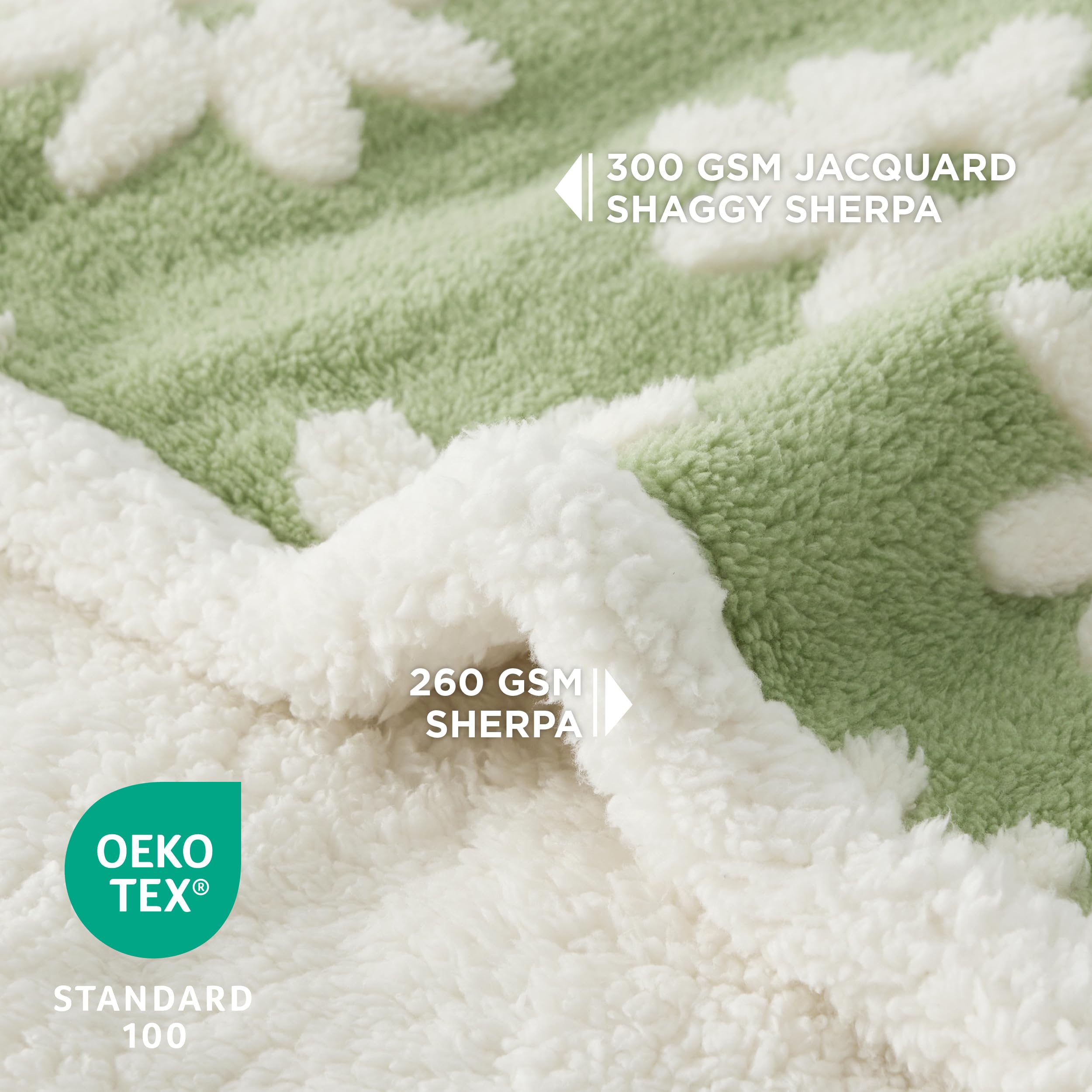 Lesure Waterproof Dog Blanket For Large Dogs - Washable Double Sided Dog Blankets With Warm Jacquard Shag And Soft Sherpa Fleece, Pet Cat Blanket For Bed Protection, 3D Textured Cloud, Green