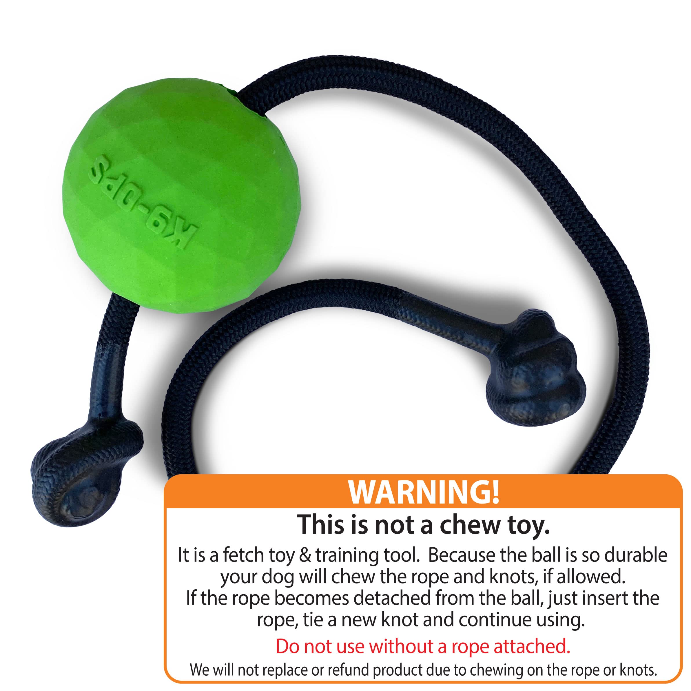 K9 Ops Dog Ball on Rope - Solid Rubber Tug Toy for Large Dogs, Indestructible, Envy Green with Black Rope