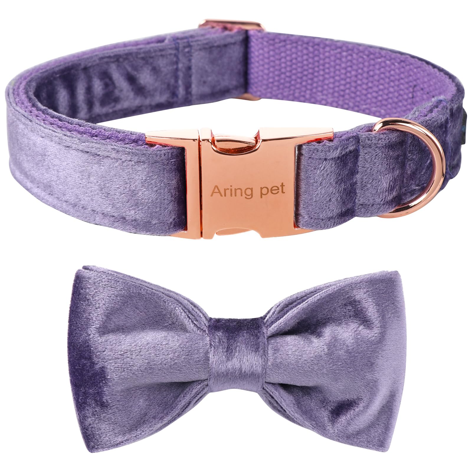 ARING PET Bowtie Dog Collar-Velvet Dog Collars with Removable Bowtie, Cute &Comfortable Purple Dog Collar,X-Small.