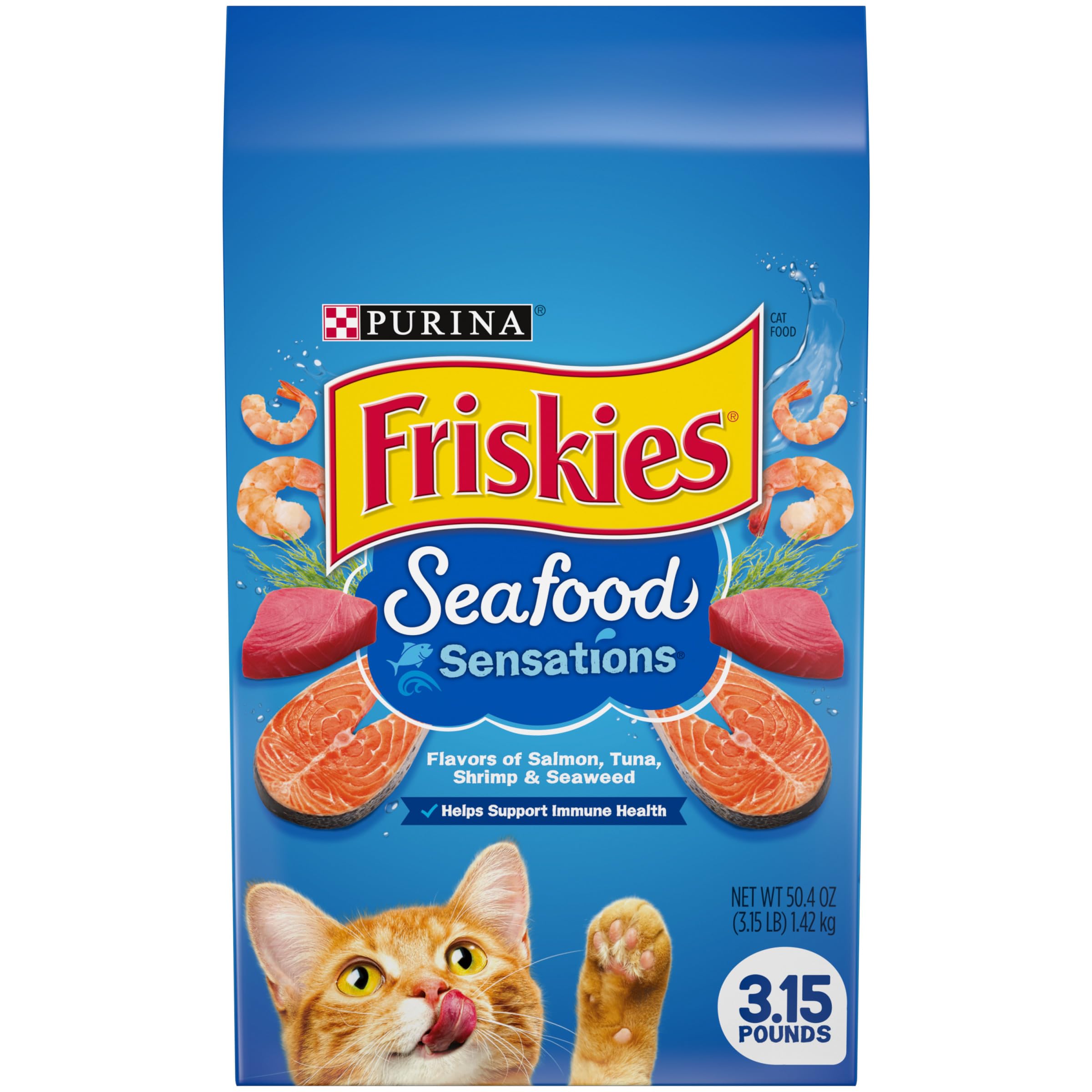 Purina Friskies Dry Cat Food, Seafood Sensations - 3.15 Pound (Pack of 4)