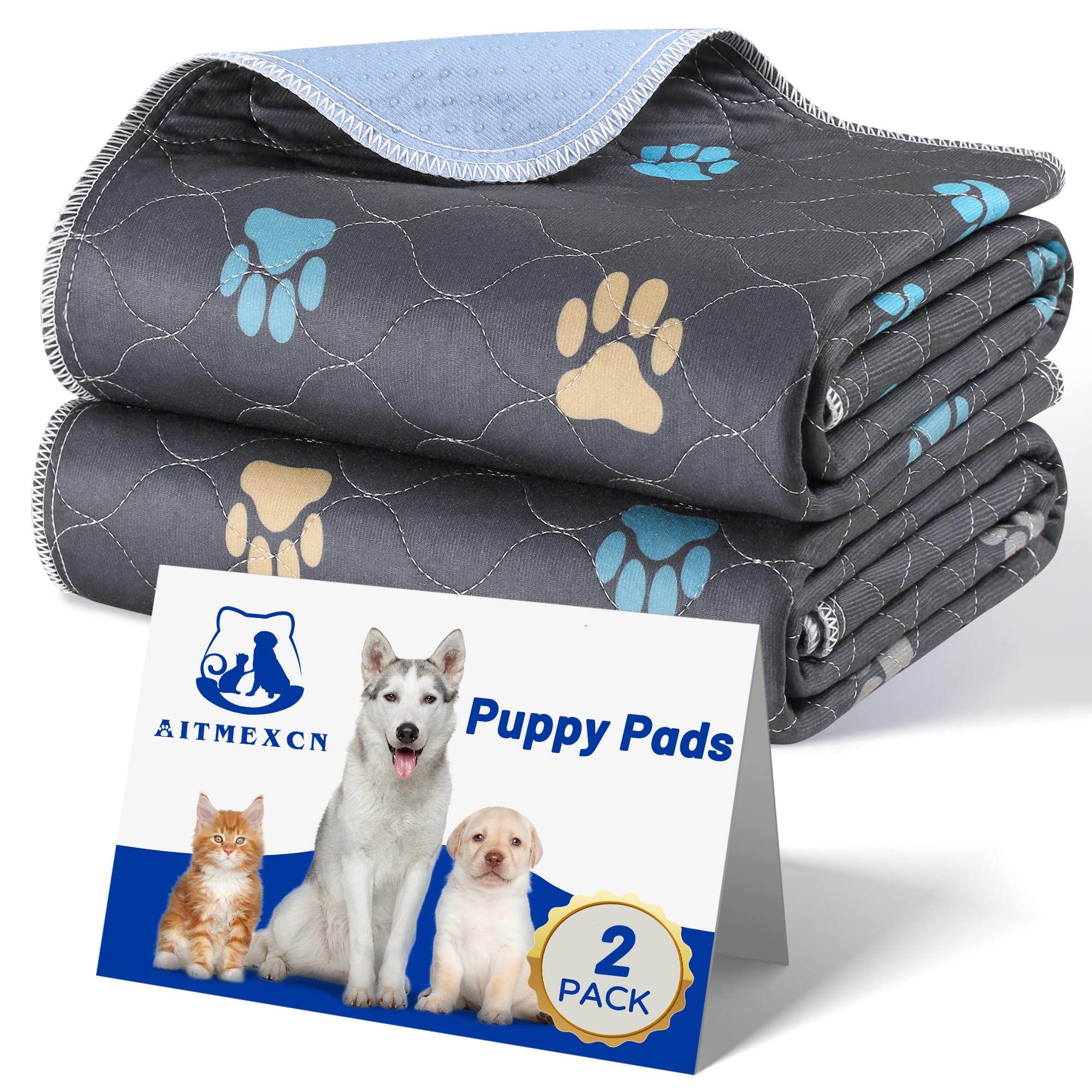Aitmexcn Washable Puppy Dog Pee Pad, 2Pcs 100% Waterproof Whelping Training Mat For Puppy/Senior Dog, Fast Drying Reusable Puppy