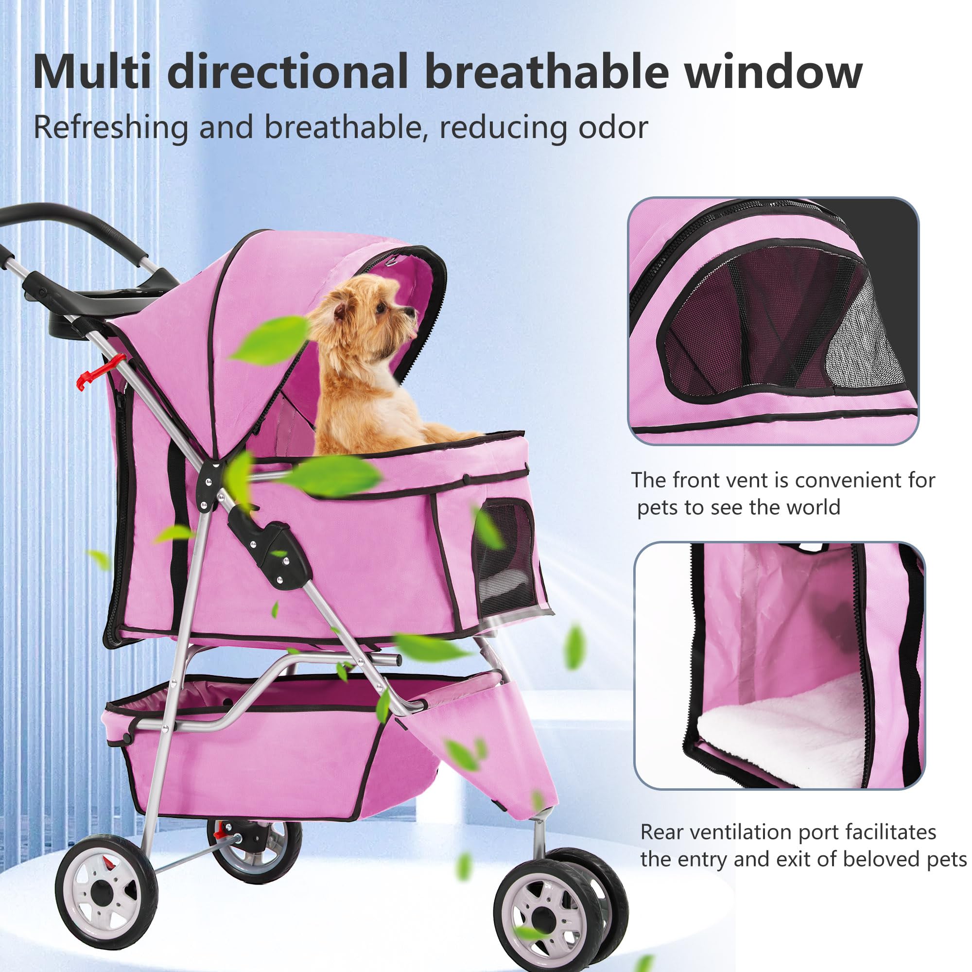 FDW Pet Stroller Foldable Dog Stroller 3-Wheel Durable Cat Jogger Stroller for Small and Medium Dogs Cats with Washable Liner St