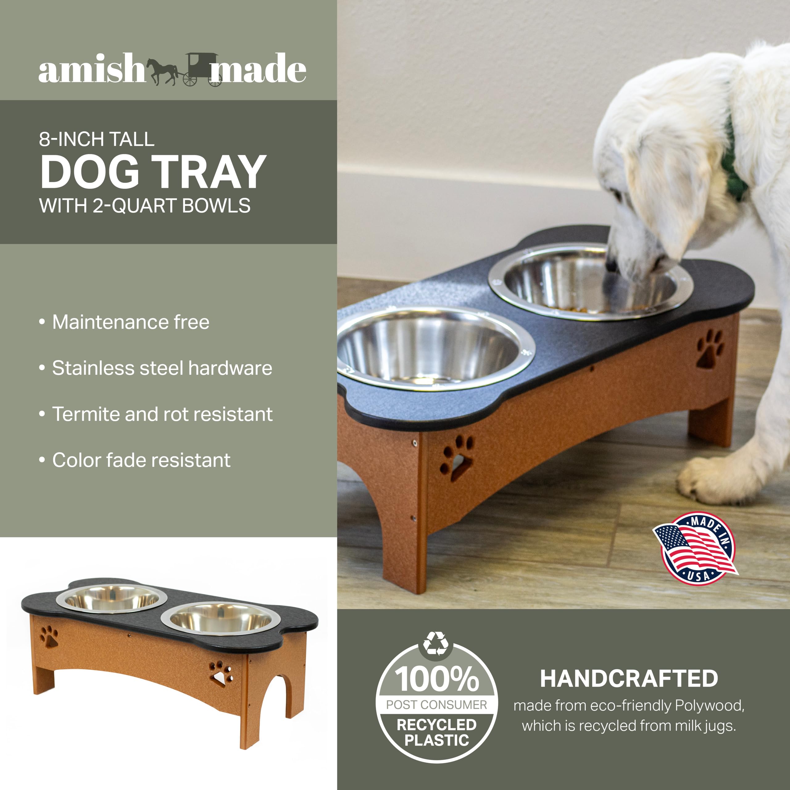 Double Water and Food Bowl Made of High Density Poly Resin for Taller Dogs