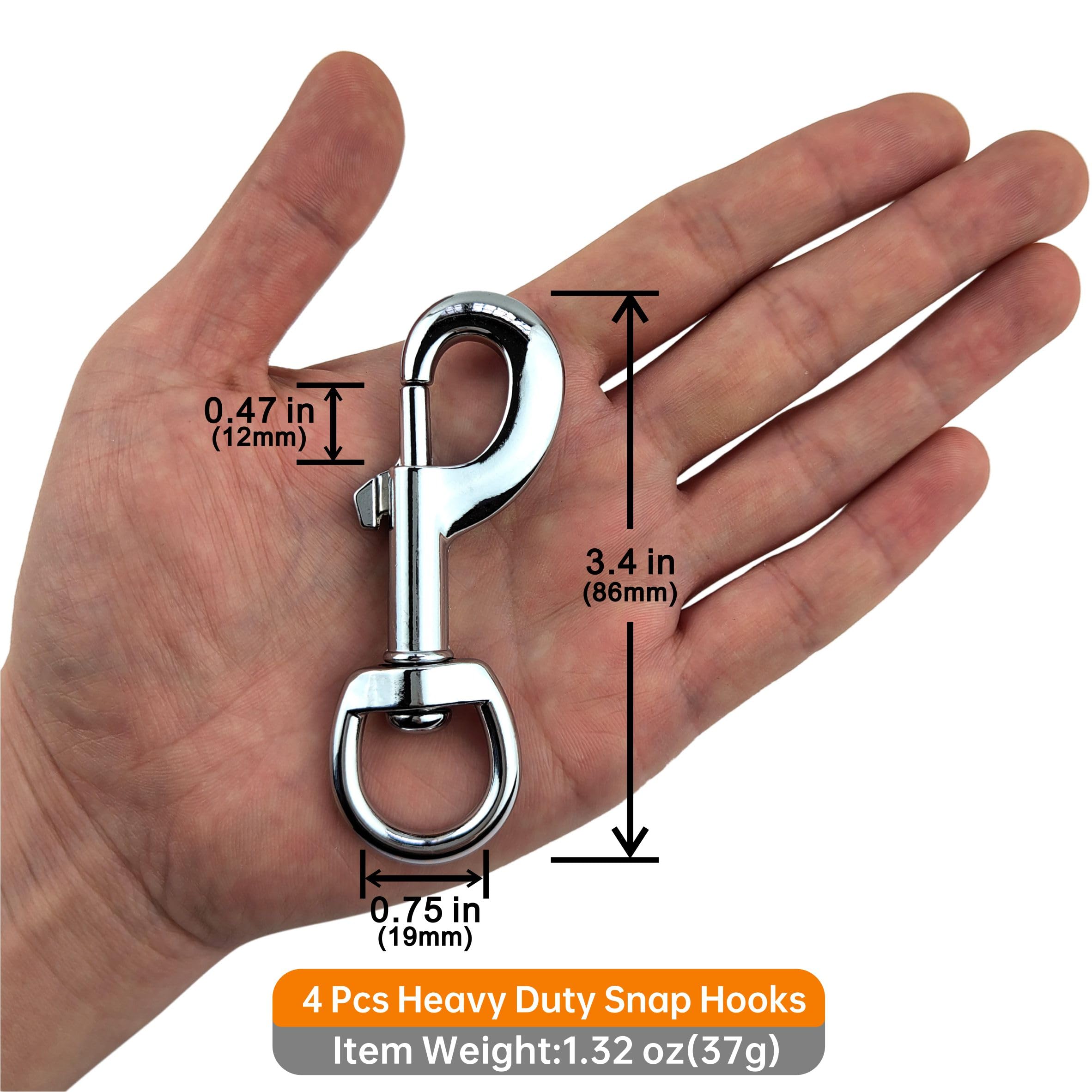 Garwor 4Pcs Heavy Duty Chrome Swivel Snap Hooks With Spring,Flag Hooks 0.77'X3.38',Pet Buckle Multipurpose Dog Leashes Key Cha