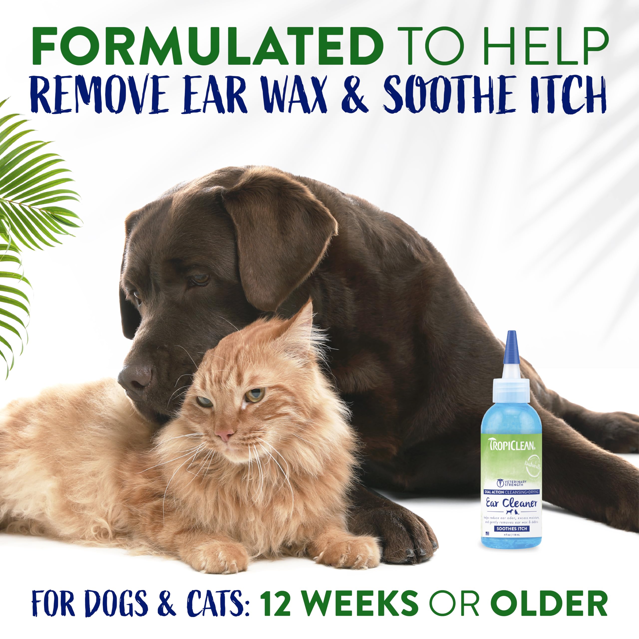 TropiClean Dog Ear Cleaner, Vet Recommended Ear Cleaning Solution for Itch Relief, Daily Use Drops Prevent Infection, Cat Safe,