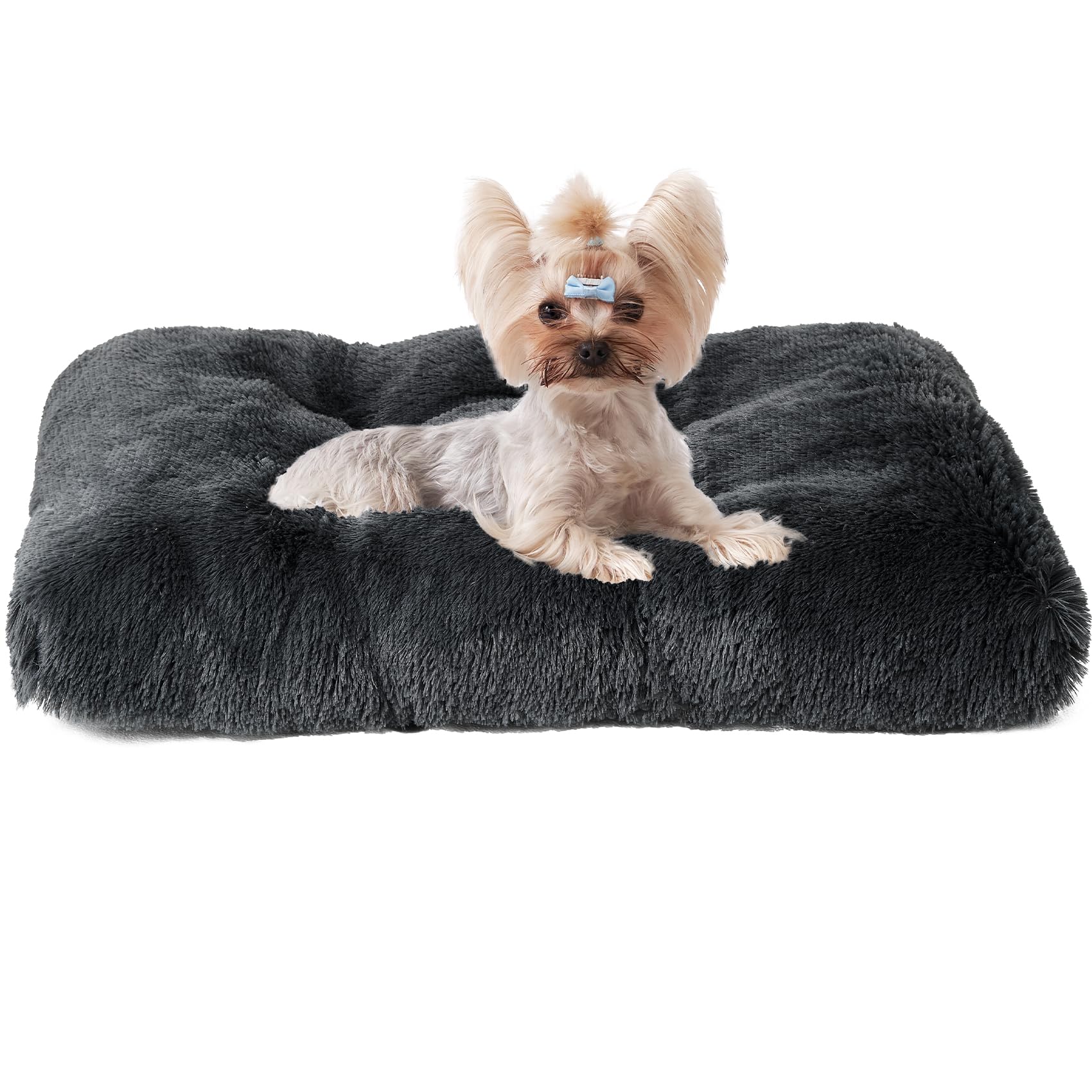 Eheyciga Fluffy Dog Crate Bed For Small Dogs, Plush Faux Fur Dog Crate Pad, Calming Anti Anxiety Small Dog Bed For Crate, Washable Soft Warm Dog Crate Mat With Non-Slip Bottom, Dark Grey