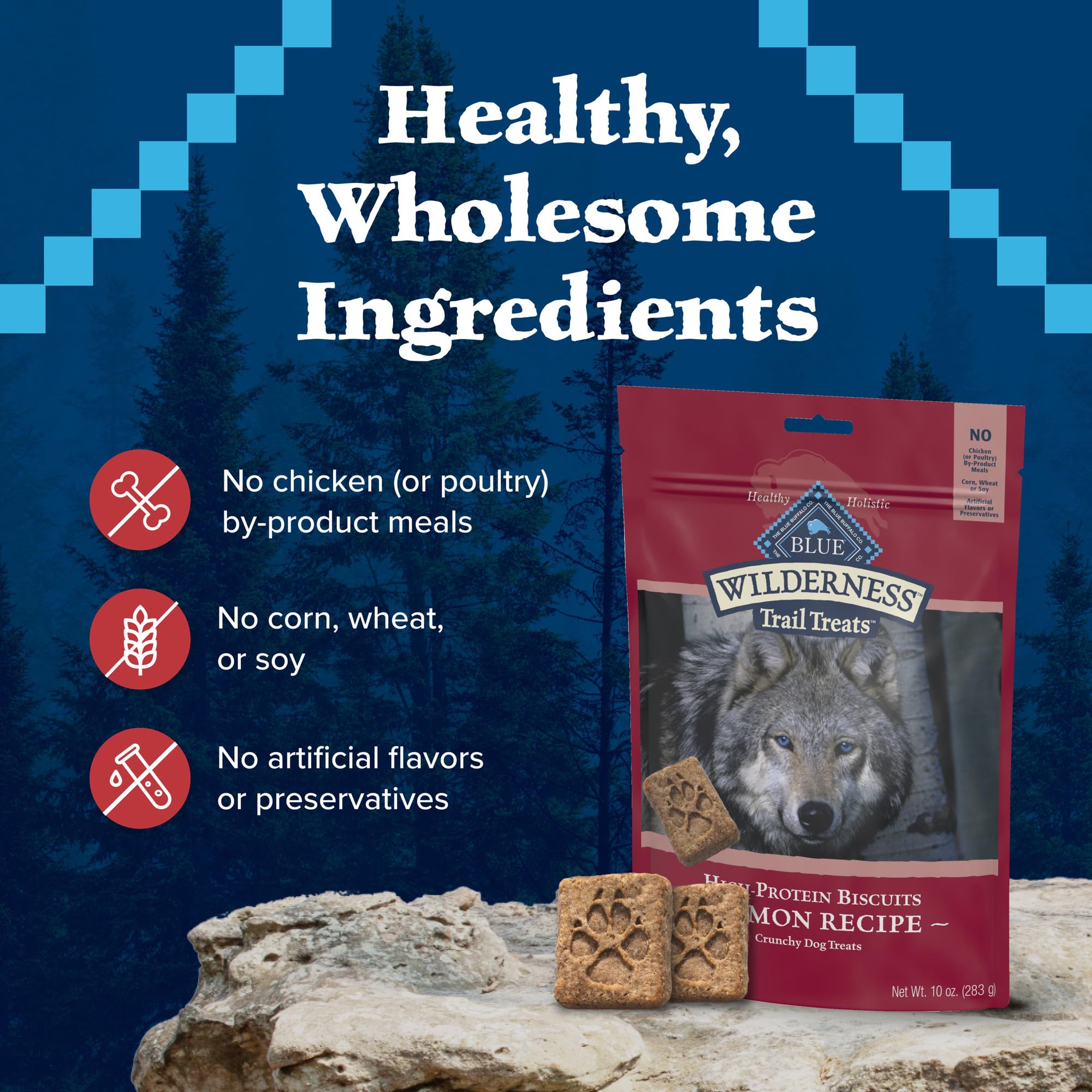 Blue Buffalo Wilderness Trail Treats High Protein Grain Free Dog Biscuits Crunchy Dog Treats, Salmon Recipe, 10-oz Bag