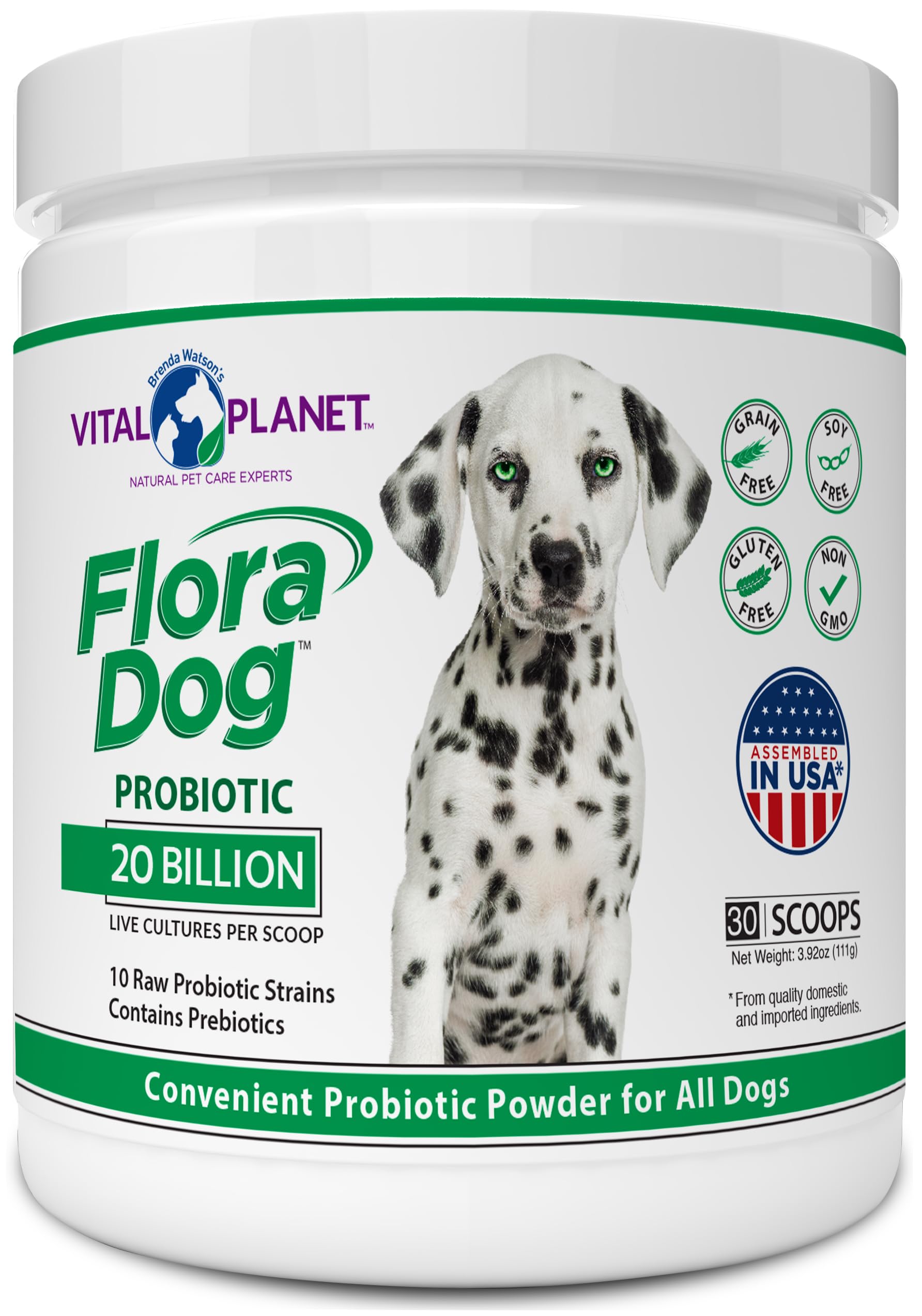 Vital Planet - Flora Dog Probiotic Powder Supplement with 20 Billion Cultures and 10 Strains, High Potency Immune and Digestive 