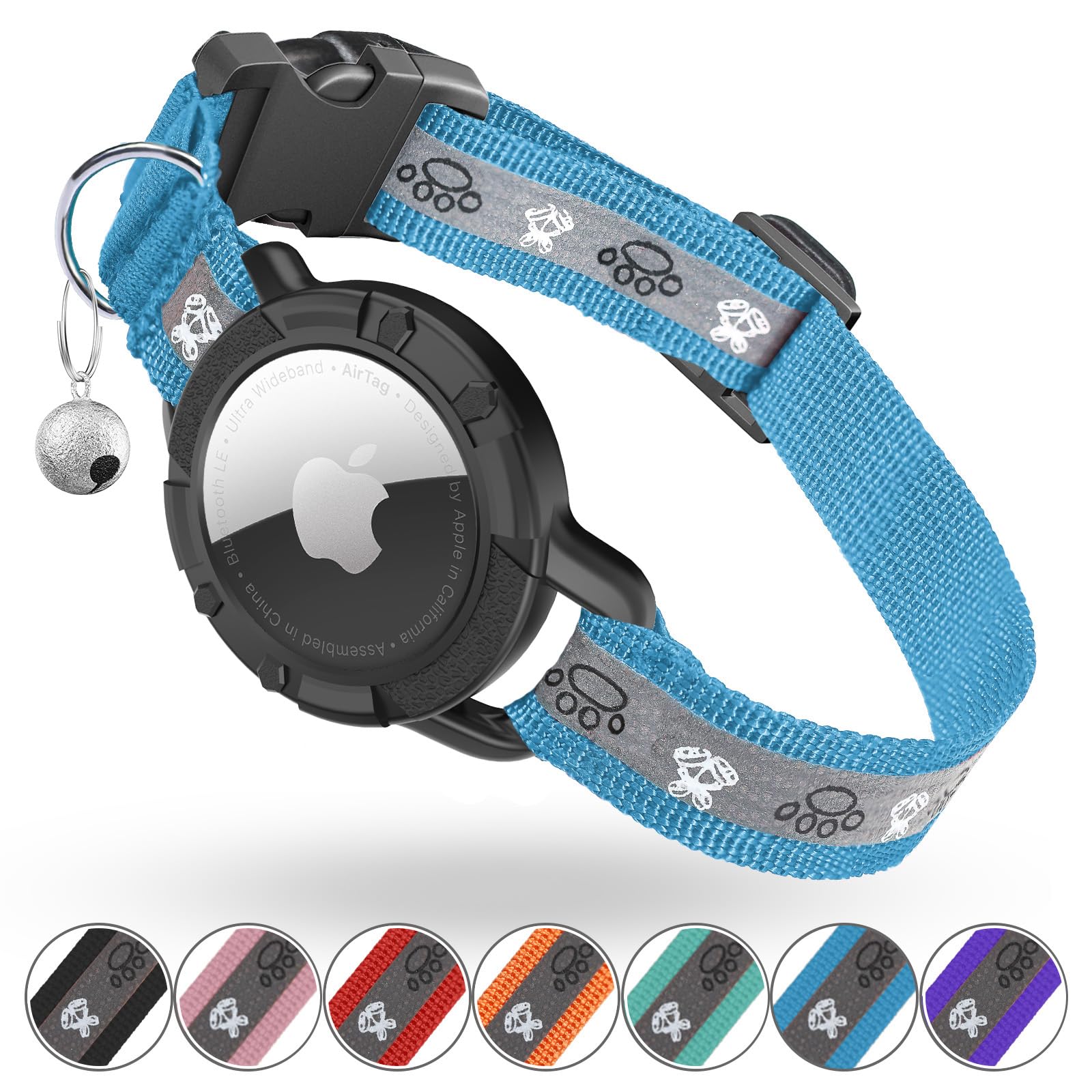 Reflective Airtag Cat Collar, Integrated Cat Tracker Collar With Air Tag Holder And Bell, Safety Elastic Band Cat Gps Collars For Girl Boy Cats, Kittens And Puppies (Blue, Xs)