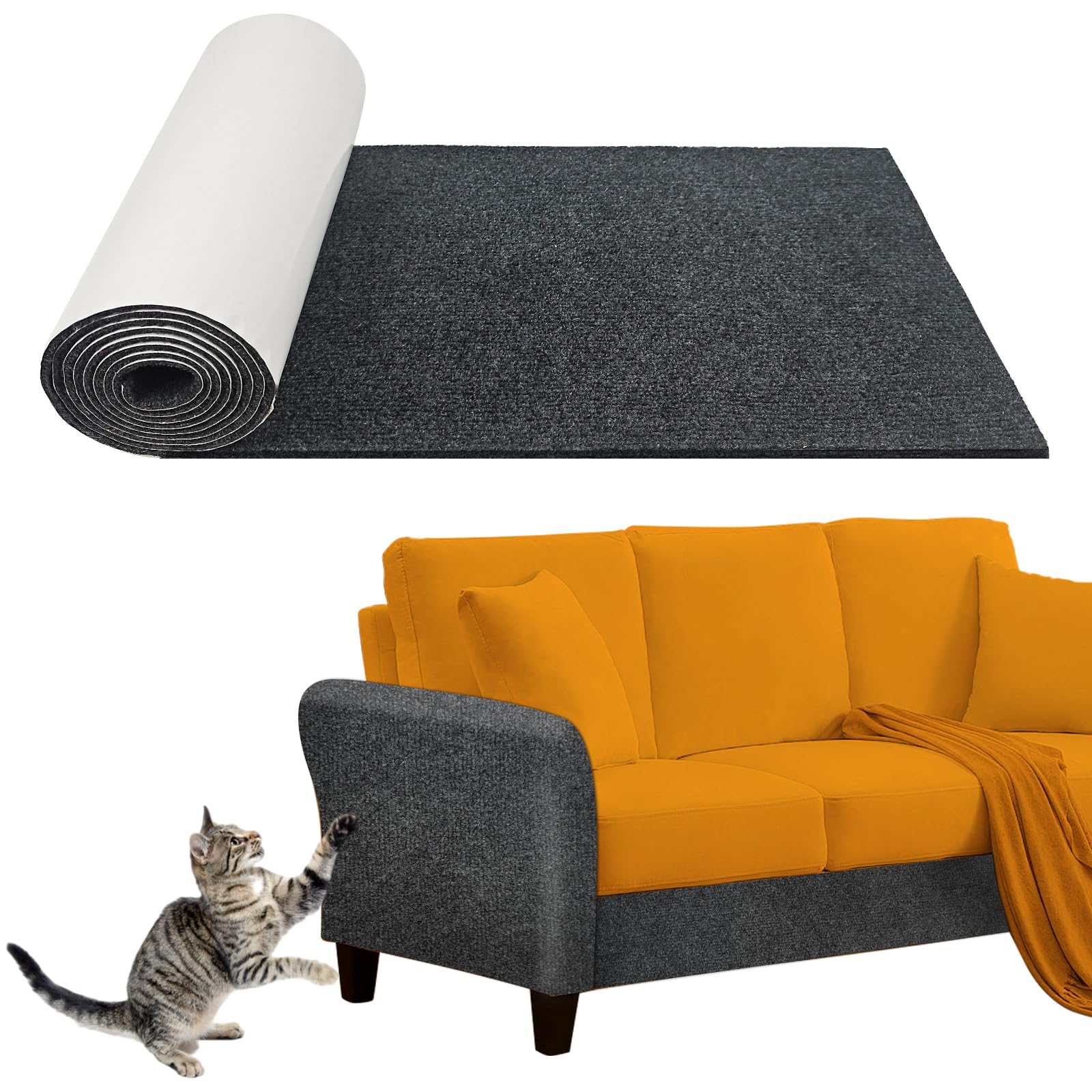 50'X16' Cat Scratch Protector Cat Anti Scratch Furniture Mat Carpet Trimmable Self-Adhesive Pad Strong Viscose Couch Protector