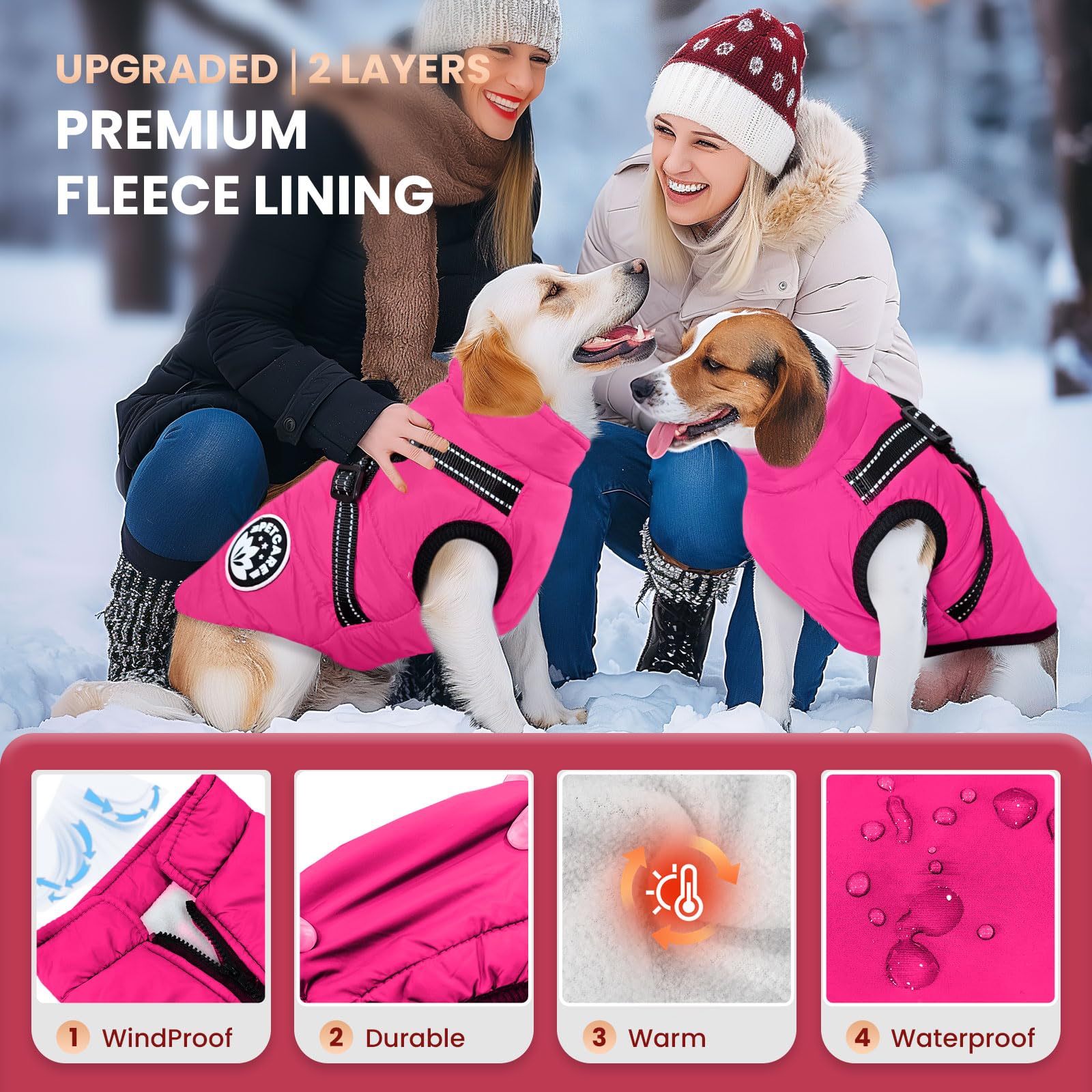 Petcare Winter Dog Coat With Harness Built In Waterproof Dog Jackets Warm Dog Fleece Vest Windproof Dog Snow Jacket Snowsuit Ref