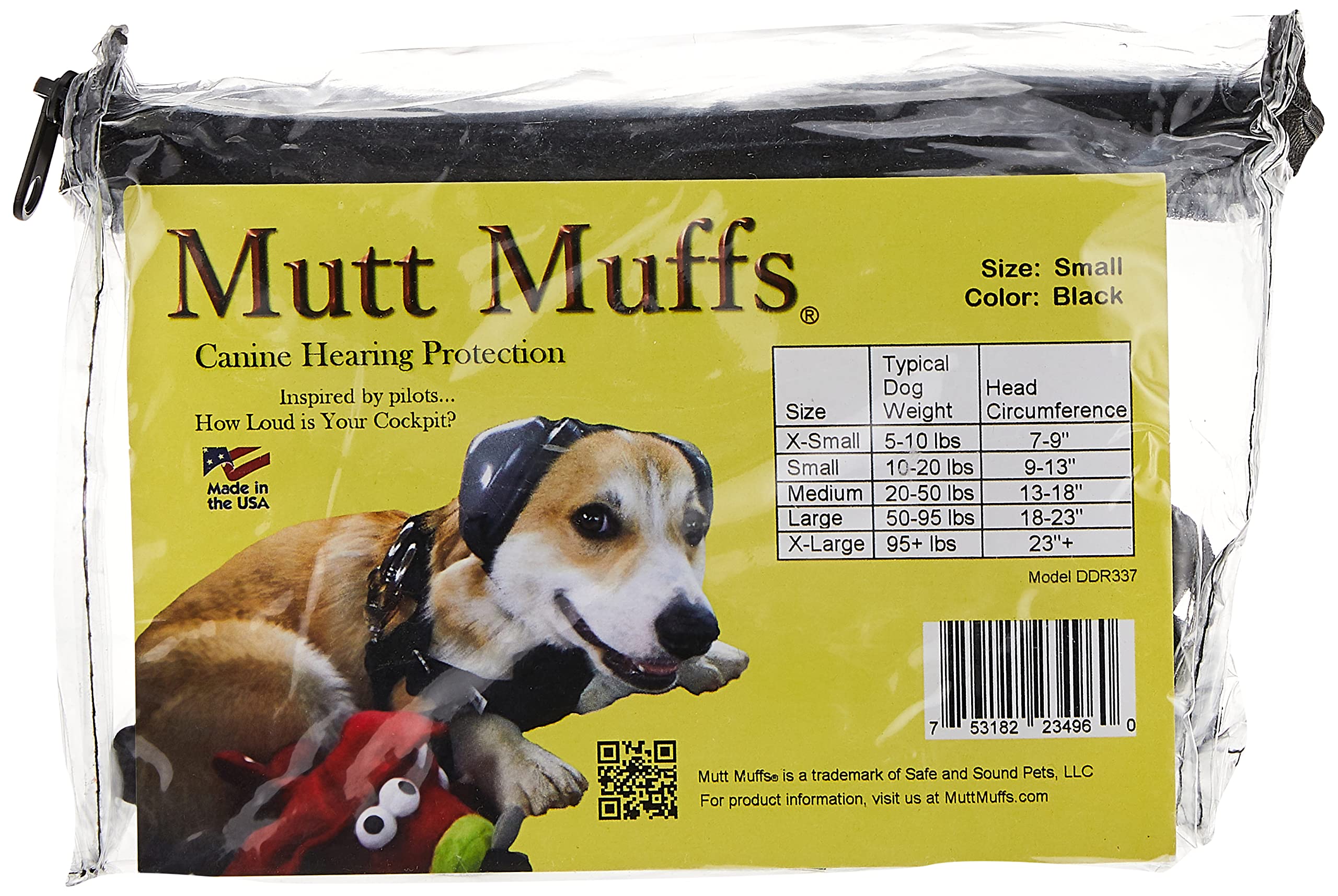 Mutt Muffs Ddr337 Hearing Protection For Dogs, Black, Small