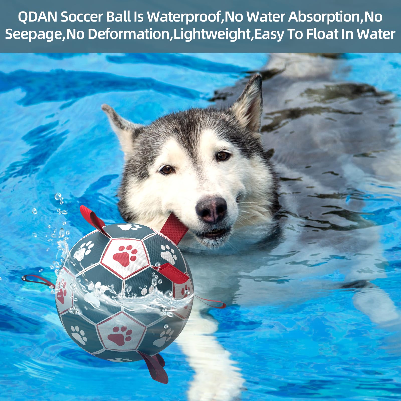 Qdan Dog Toys Extra Large Soccer Ball With Straps, Interactive Toys For Tug Of War, Puppy Birthday Toy, Dog Water Toy, Dog Balls For Large Dog -Blue&Red (9 Inch)