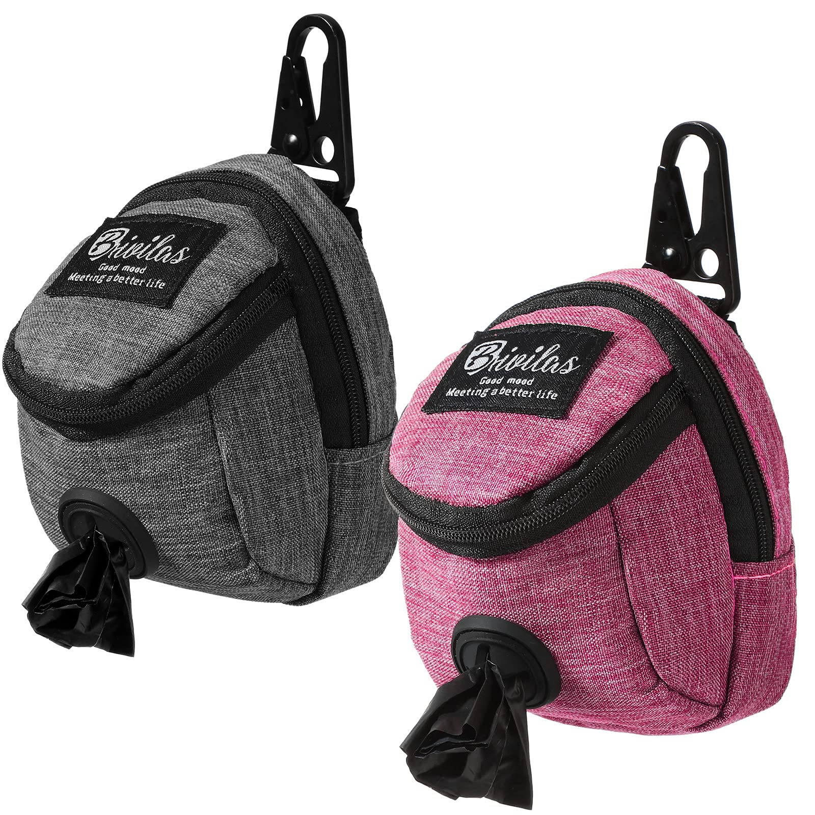 Talltalk 2in1 Dog Waste Carrier & Holder  Pet Poop Bag Dispenser with Zipper, Metal Button  Pink, Gray