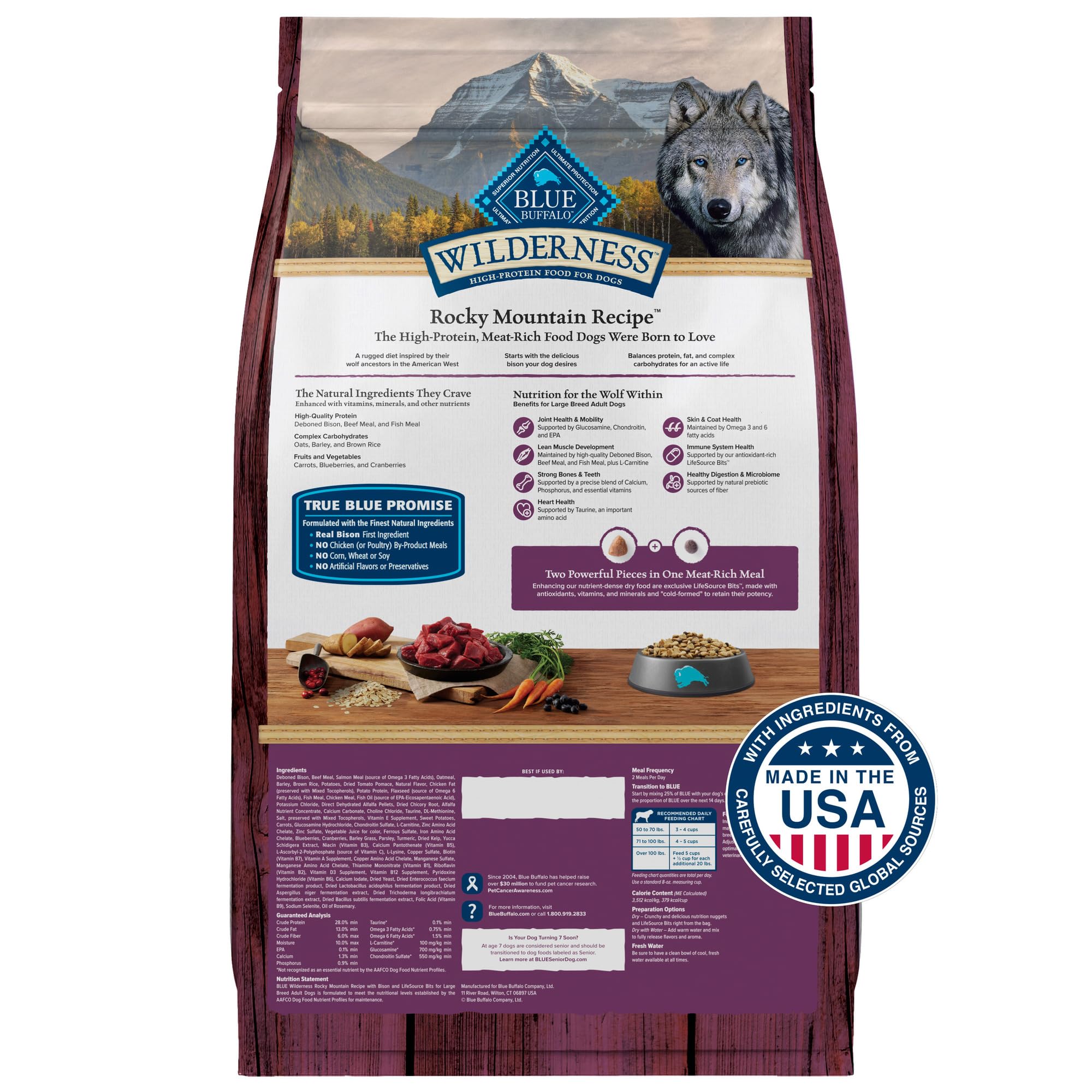 Blue Buffalo Wilderness Rocky Mountain Recipe Natural High-Protein Dry Food for Large Breed Dogs, Bison & Grain, 28-lb bag