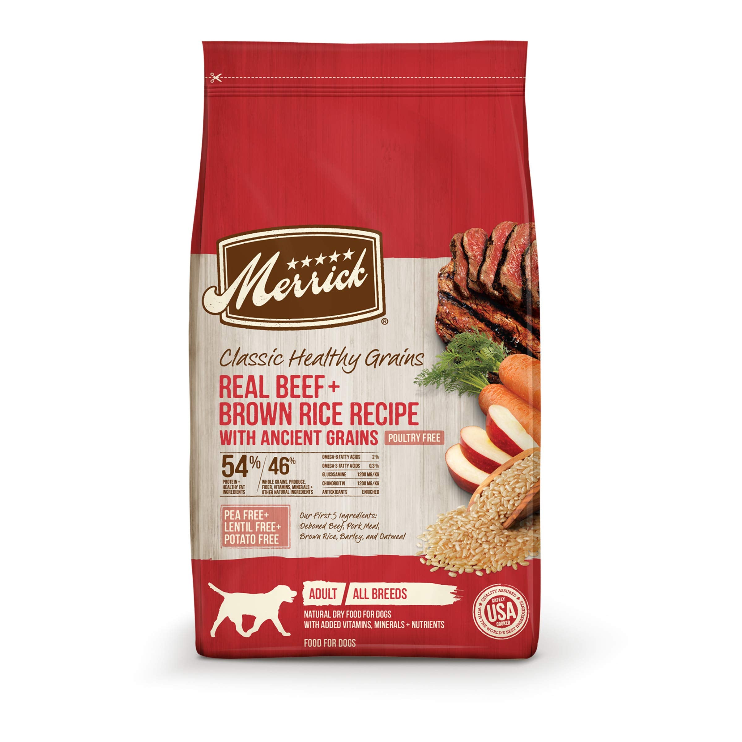 Merrick Healthy Grains Premium Adult Dry Dog Food, Wholesome And Natural Kibble With Beef And Brown Rice - 4.0 lb. Bag