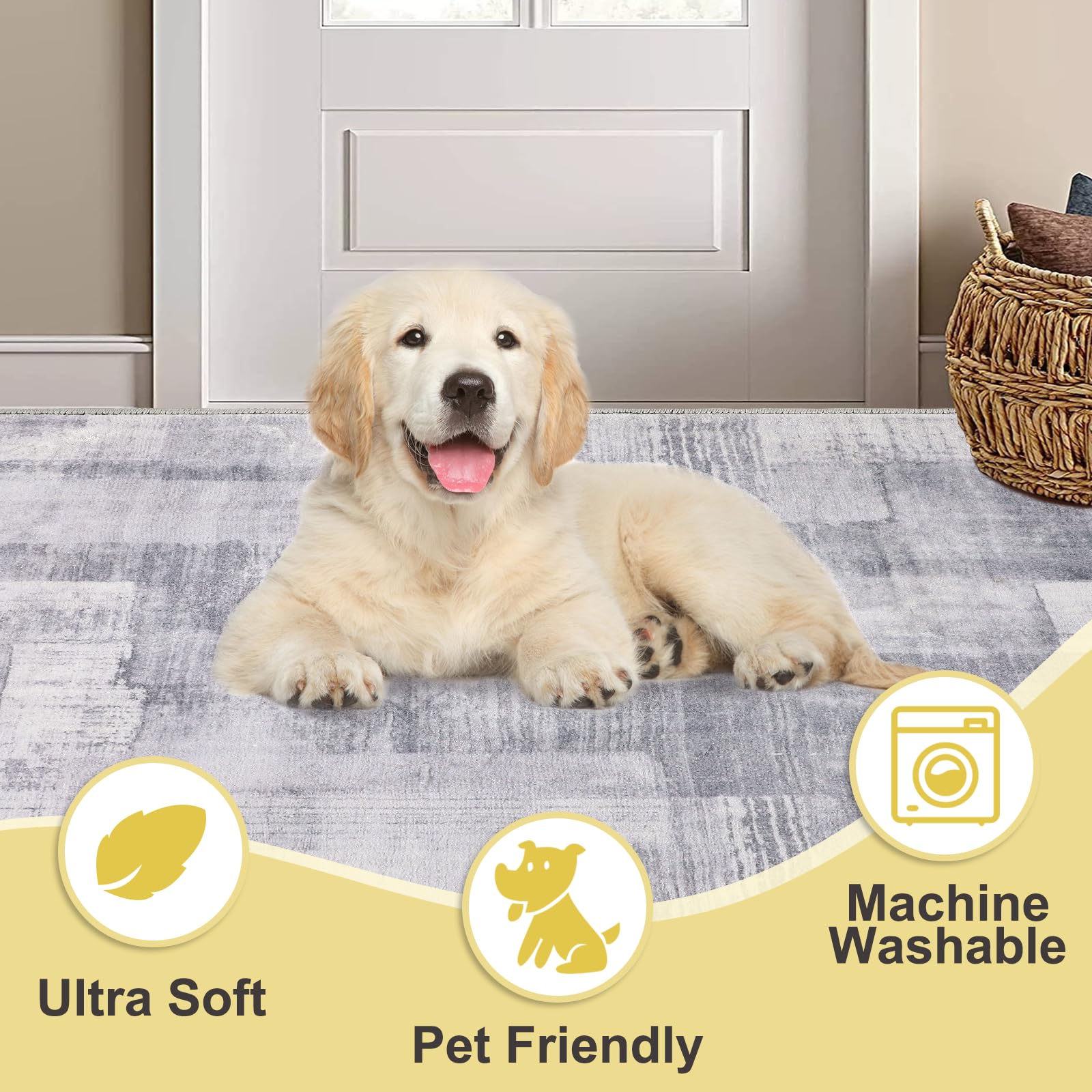 COMSLE Door Mat, Front Door Mat Indoor for Entrance Faux Wool Absorbent Non Slip Modern Throw Rug for Entryway Bedroom Muddy Paw