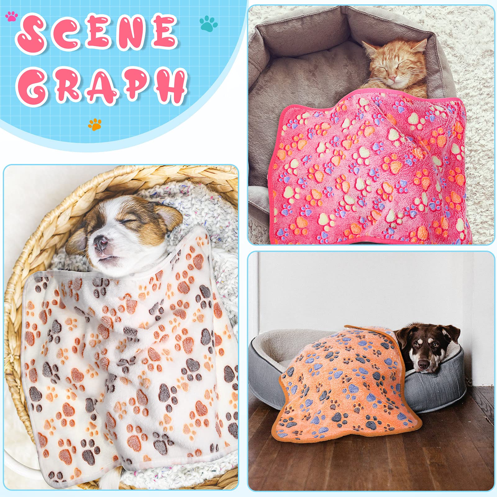 4 Pcs Pet Blanket Dog Puppy Blanket Paw Print Fleece Blanket For Small Medium Pet Dog Cat Warm Soft Sleep Mat Guinea Pig Cage Li