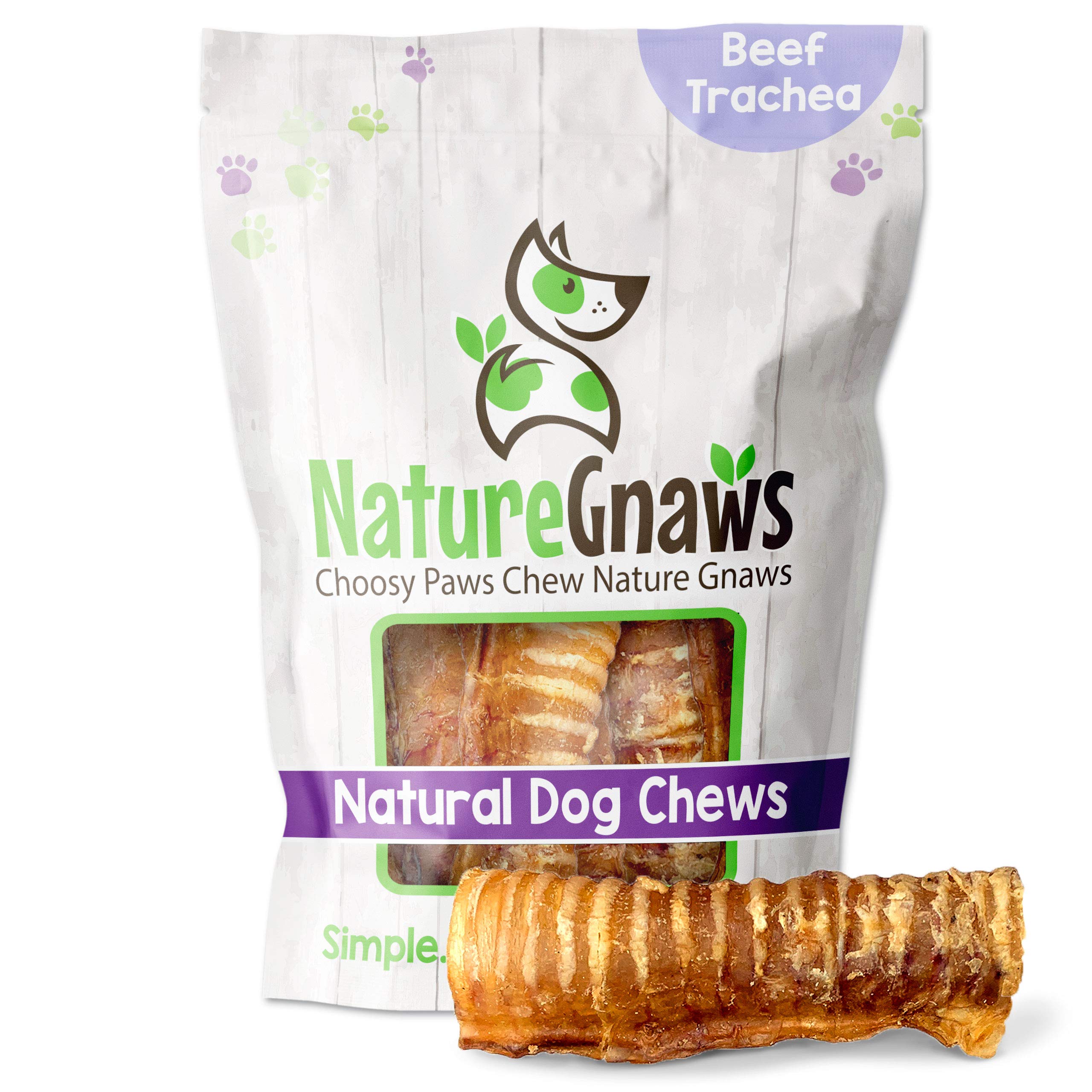 Nature Gnaws Beef Trachea Chews for Dogs 6 (6 Count) - Long Lasting Natural Crunchy Dog Chew Bones - Rawhide Free