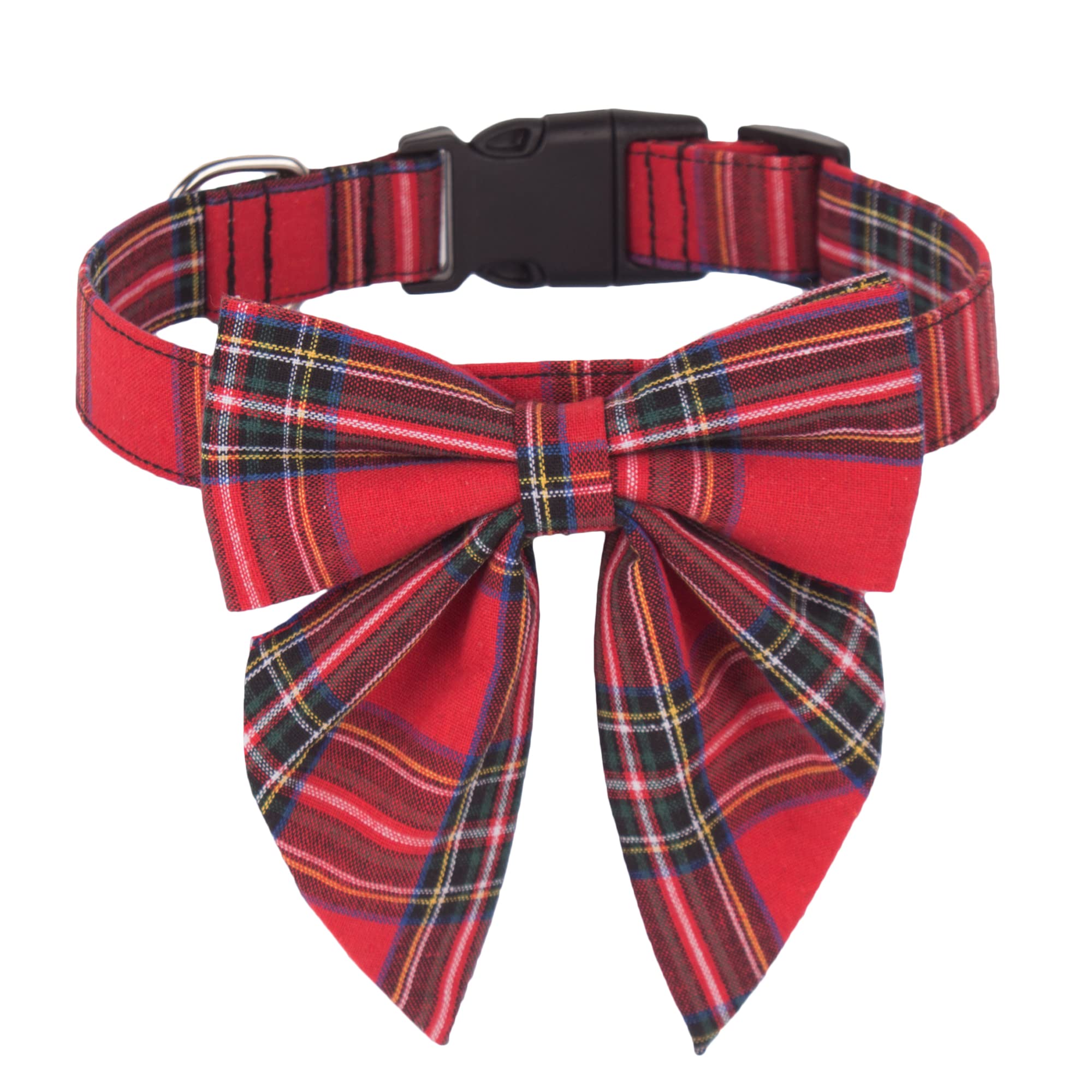 Adoggygo Christmas Dog Collar With Bow, Adjustable Cotton Red Plaid Bowtie Dog Christmas Collars For Small Medium Large Dogs Pets (Medium, Xmas)