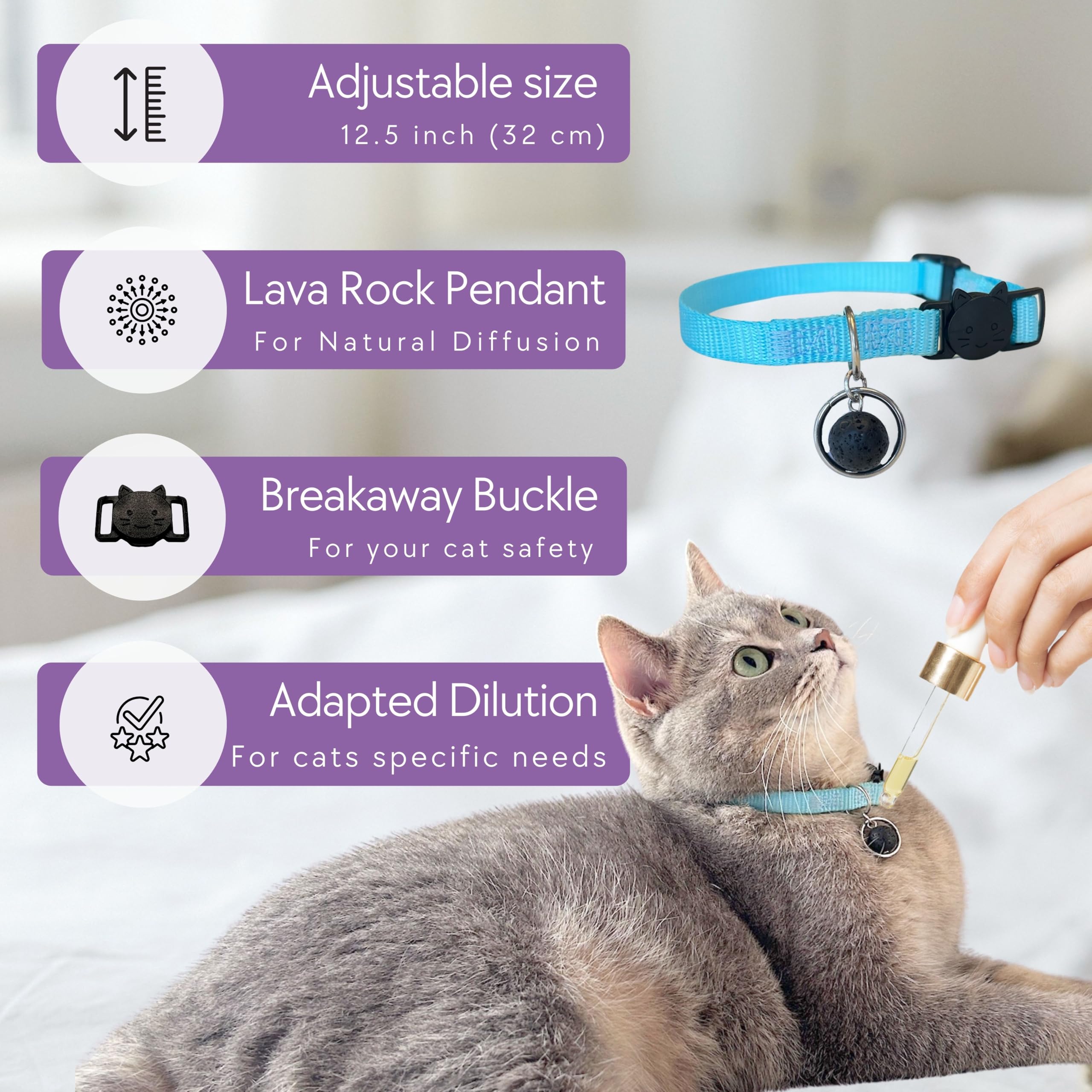 Rollerpawster Natural Lava Rock Cat Collar (Lavender Oil)