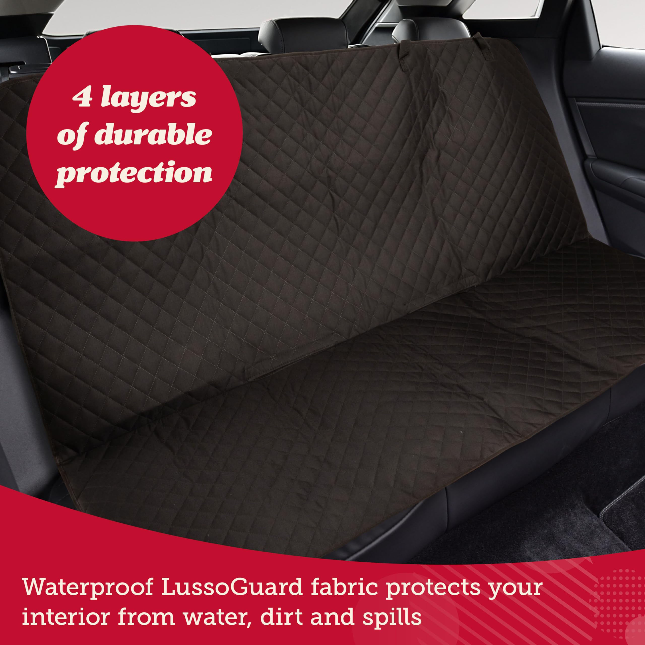 Lusso Gear Dog Car Seat Cover - Non-Slip Waterproof Back Bench Protector For Suv, Car, Truck - Basic Edition Black For Dogs - Ca